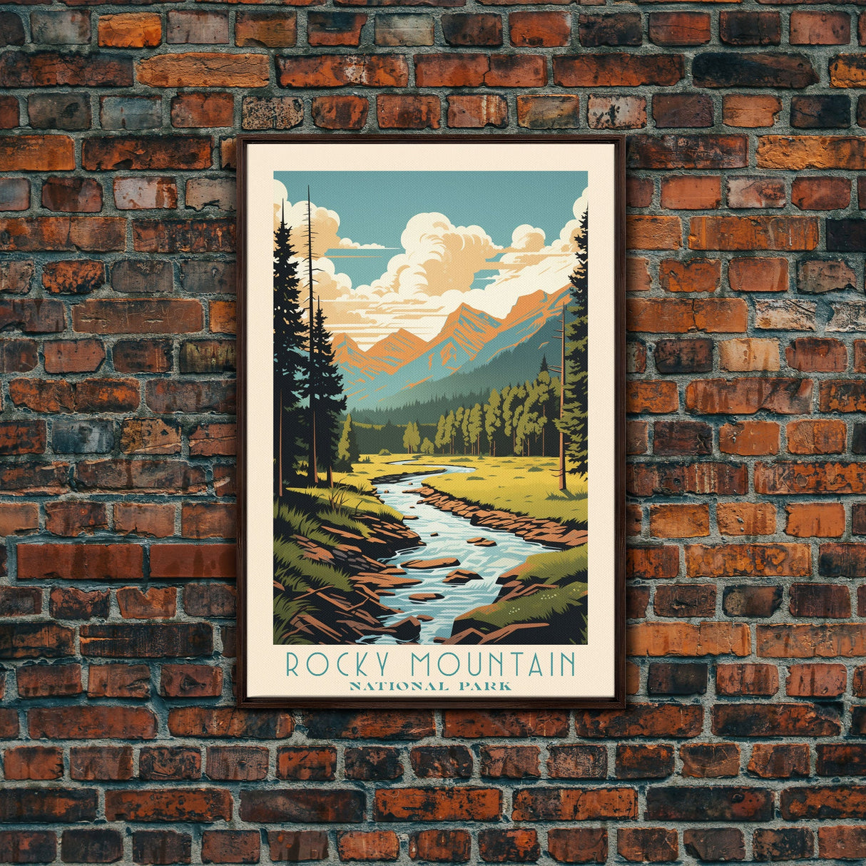 Rocky Mountains National Park Colorado Travel Art, National Park Print, Minimalist Travel Art, Midcentury Modern Style Landscape Painting