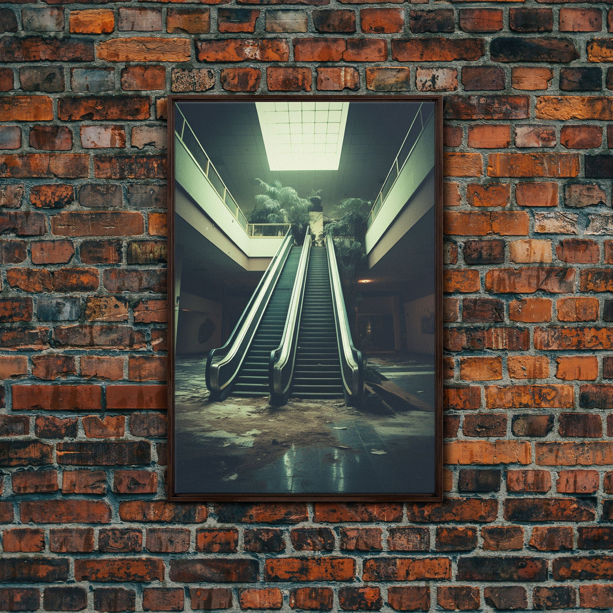 Escalator, Abandoned Building, Moody Wall Art, Horror Art Print, Canvas Print, Wall Hanging, Portrait Art, Nerdy Home Decor, Bedroom Prints