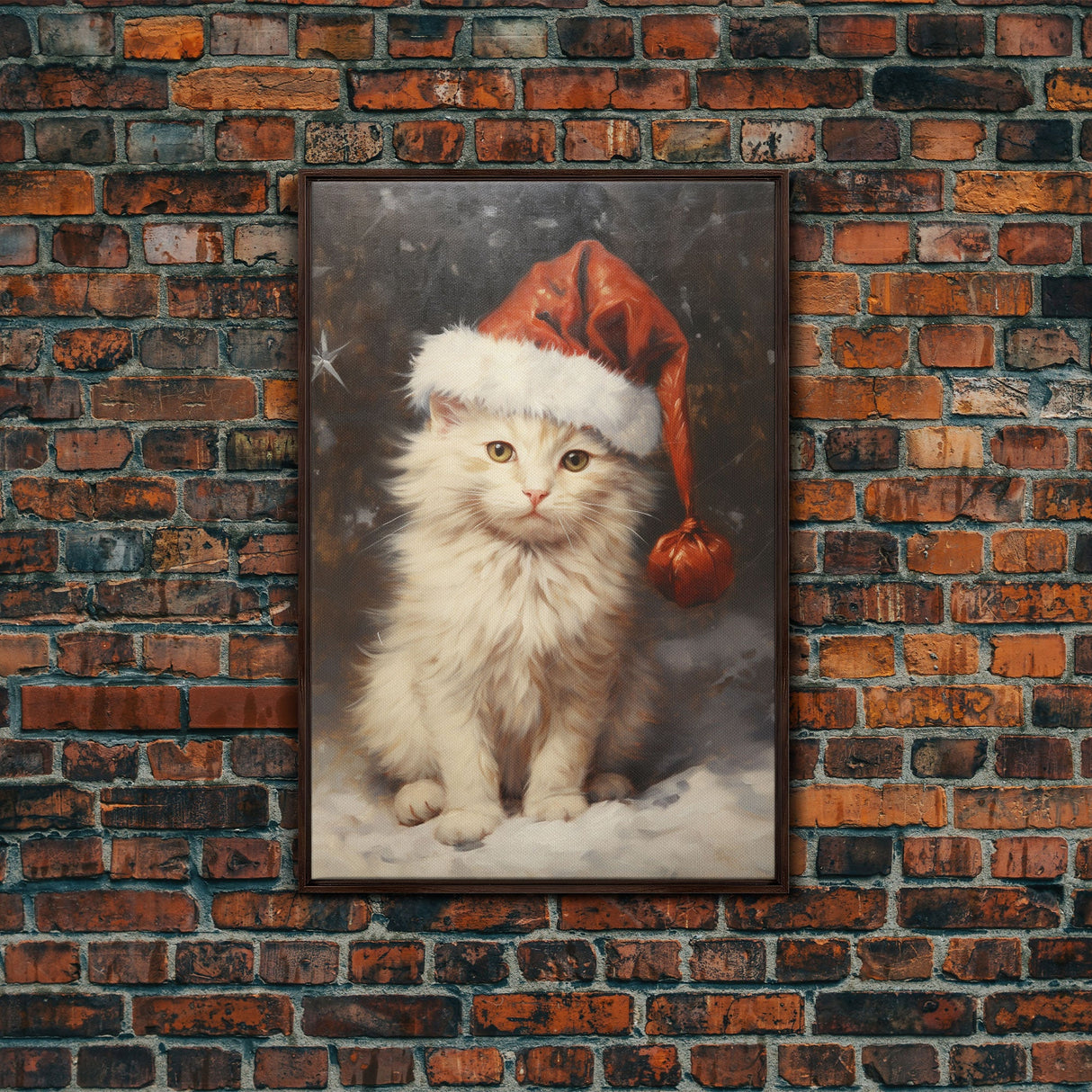 Christmas Cat In A Christmas Hat, Farmhouse Christmas, Farmhouse Decor, Framed Canvas Print, Seasonal Wall Art, Winter Decor, Christmas Art