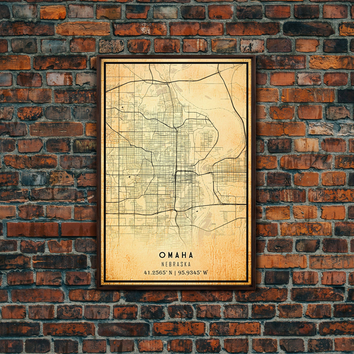 Omaha Nebraska map print poster or framed canvas, Omaha map print poster canvas, Omaha city map print poster canvas, Vintage Travel Art