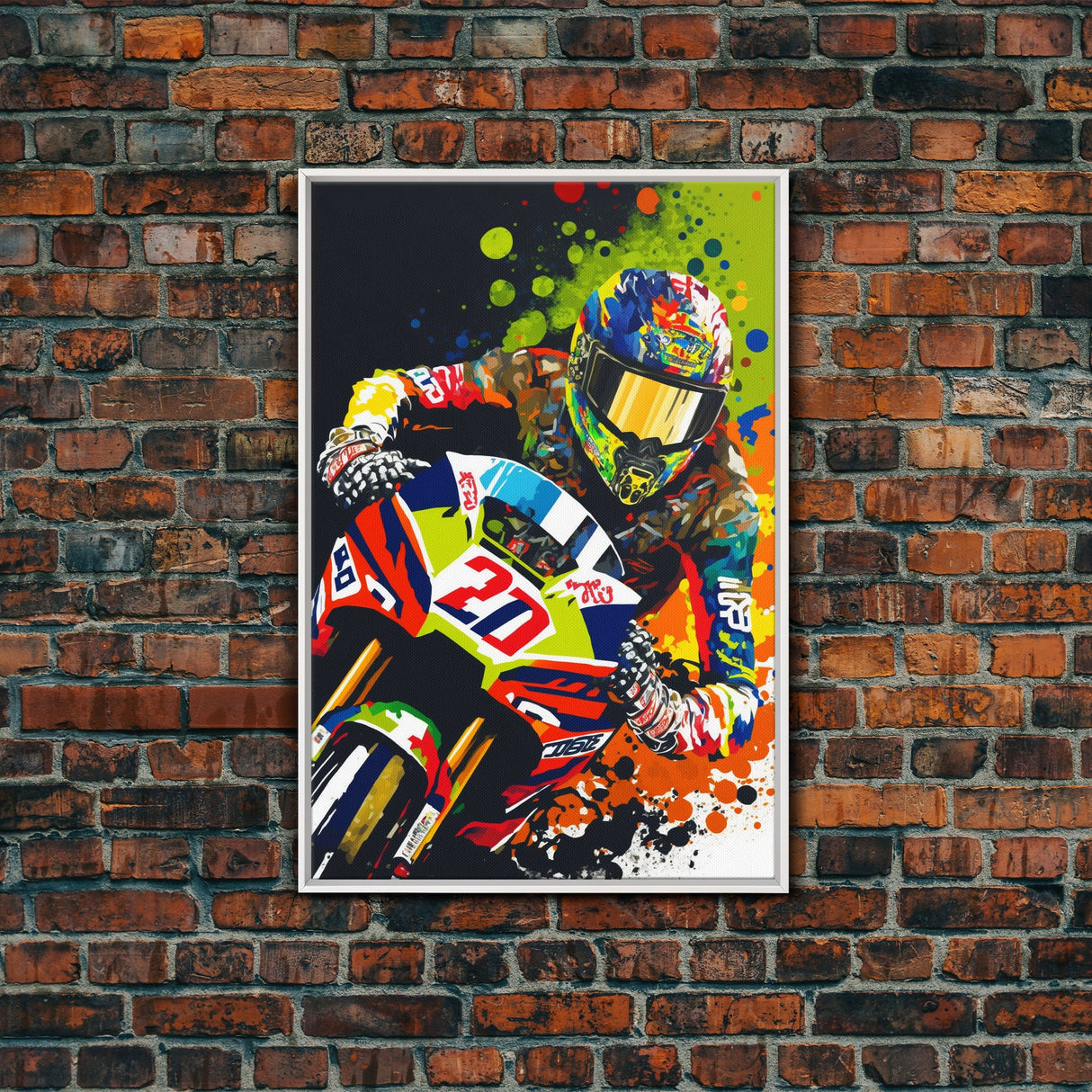 Pop Art Moto Racer, Motorcycle Art, WPAP Style, Framed Canvas Print, Graffiti style motorcycle art, dirt bike racer art