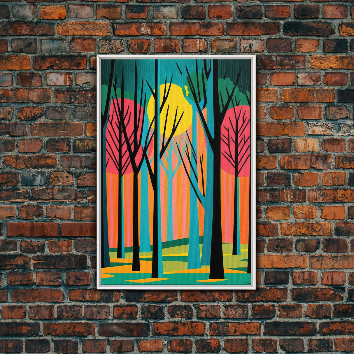 Vintage Style Art, Framed Canvas Prints, Lake and Pine Tree Forest Landscape, Florida Everglades at Sunset, Pop Art