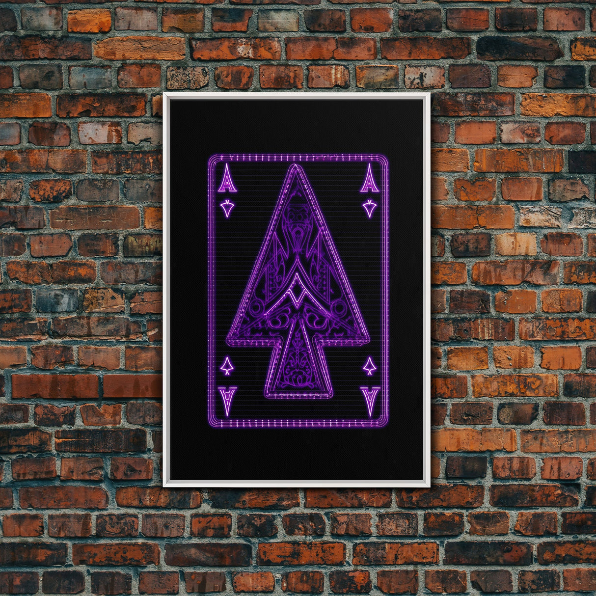 Neon Lights Purple Ace Of Spades Wall Decor, Poker Wall Art, Cards, Minimalist Print, Wall Decor, Canvas Print, Wall Art, Framed Canvas