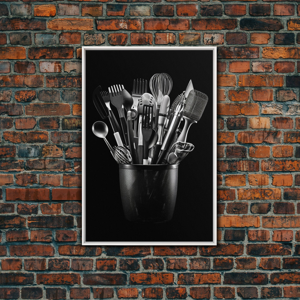 Kitchen Utensils Wall Art, Kitchen Wall Decor, Black And White, Minimalist Print, Wall Decor, Canvas Print, Wall Art, Framed Canvas