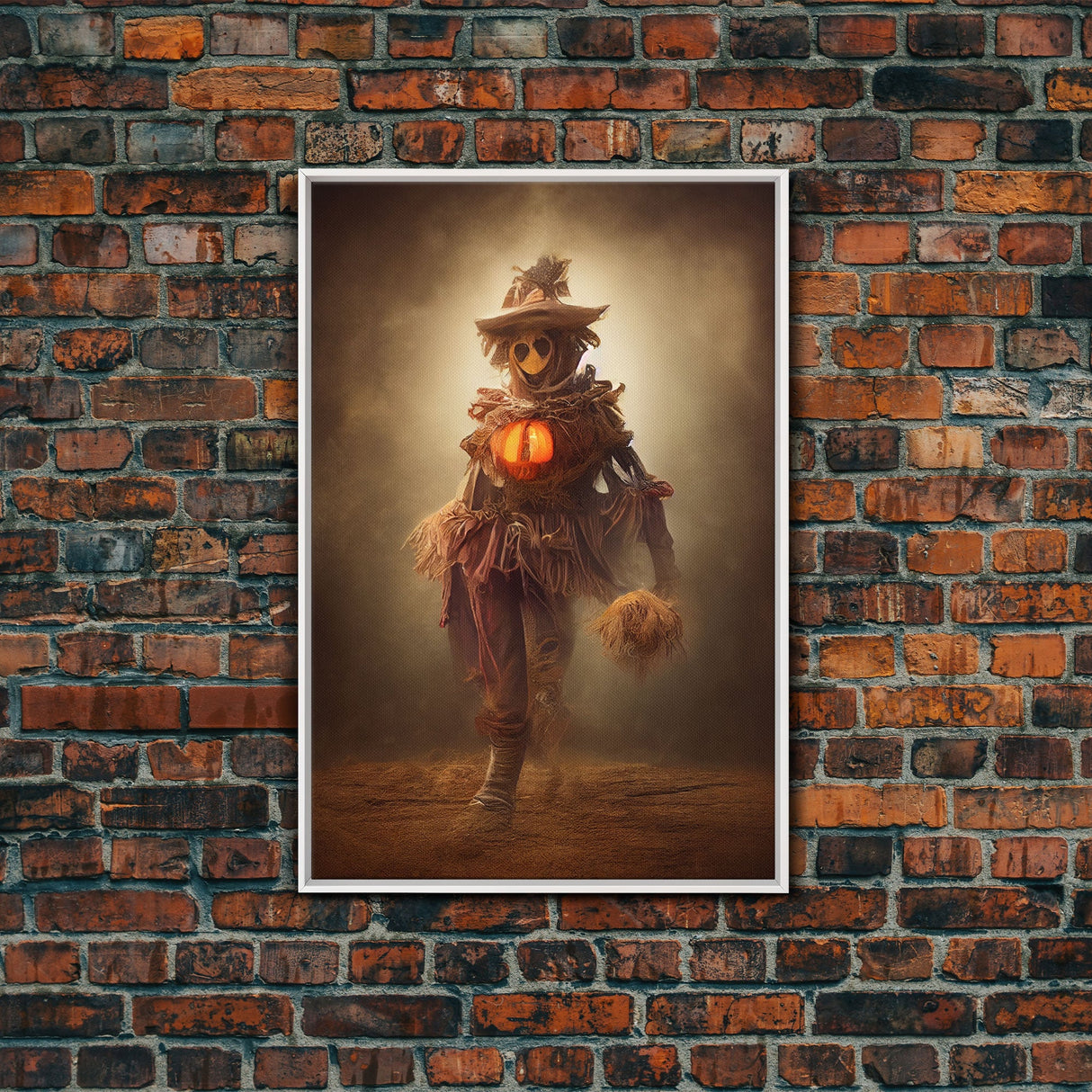 Spooky scarecrow canvas print, full moon, Halloween art, scary art