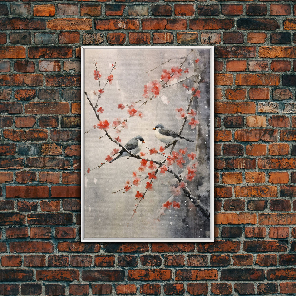 Cherry Blossom Tree, Japanese Wall Print, Bird Wall Art, Asian Art, Canvas Print, Wall Art, Vertical Print, Country Home Decor, Office Art