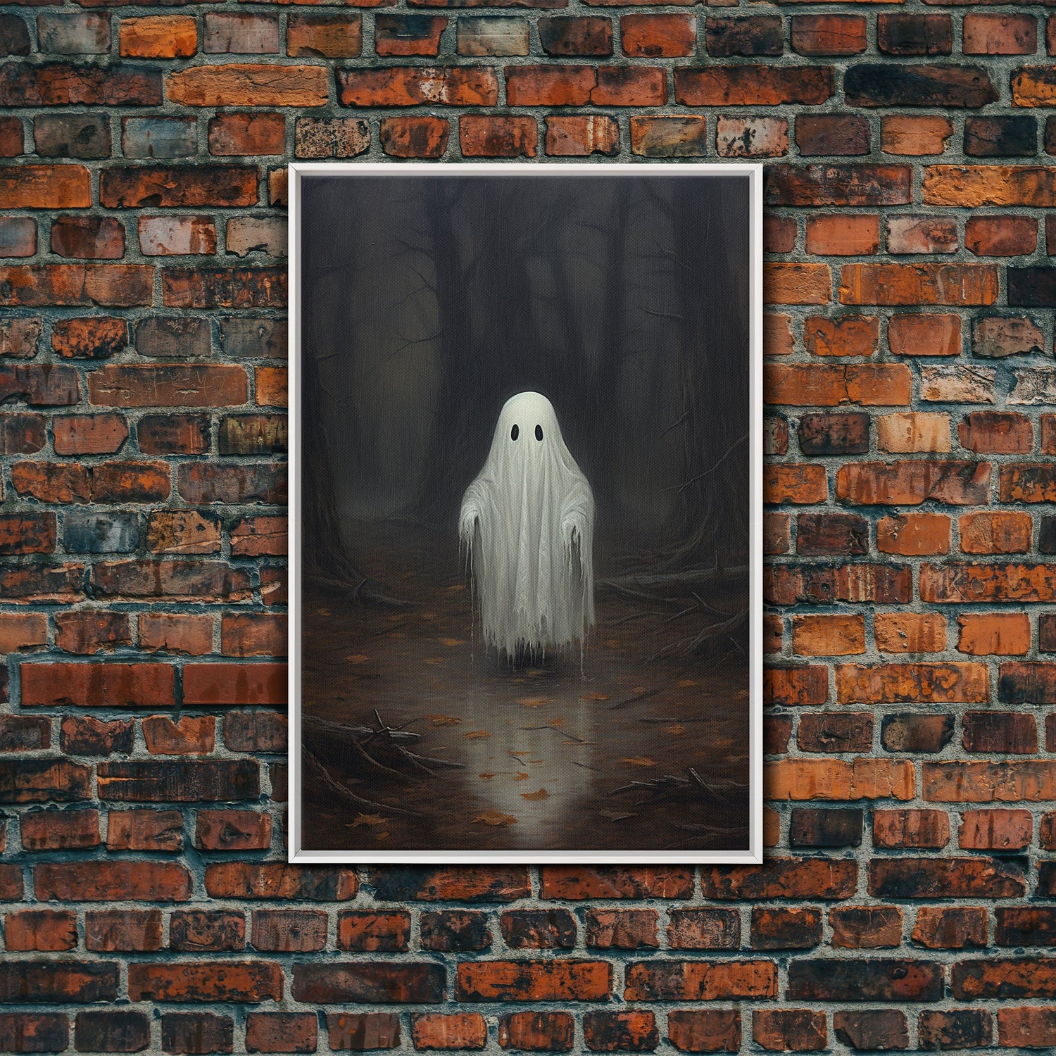 Cute Lil Boo, Ghost Print, Halloween Canvas Art, Framed Canvas Print, Funny Halloween Decor, Ghost Art, Victorian Goth Art
