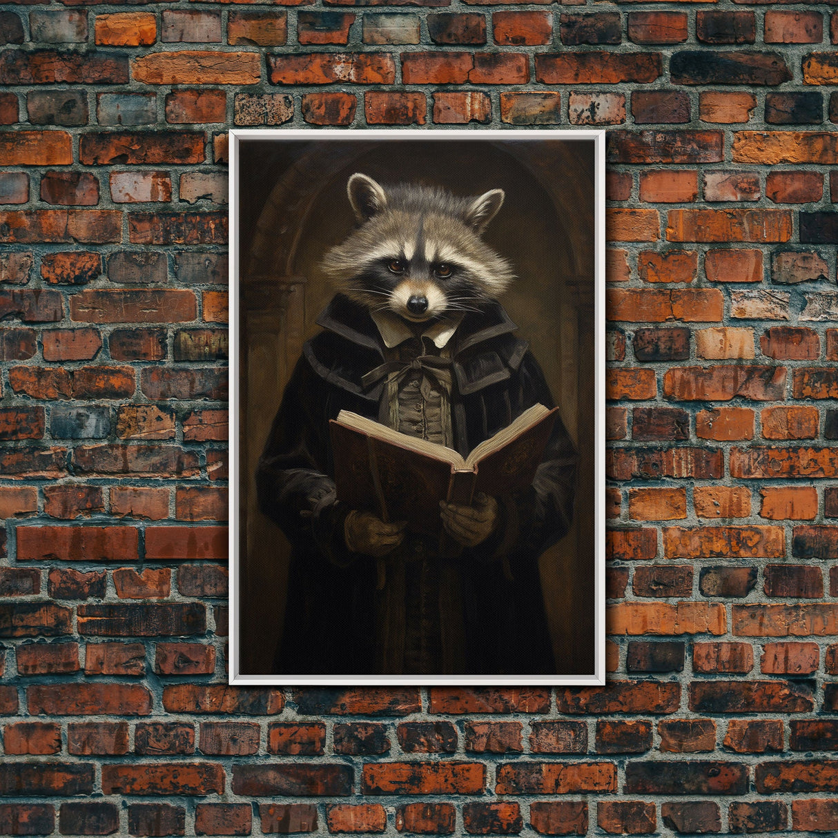 Funny Raccoon Art, Framed Canvas Print Or Poster, Funny Halloween Art, Victorian Raccoon Oil Painting Portrait, Victorian Preacher Raccoon