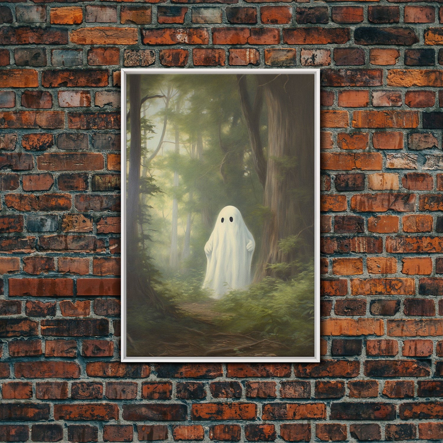 Cute Little Ghost In The Forest, Gothic Victorian Haunted Art, Dark Academia, Framed Canvas or Canvas Art, Cool Wall Art, Halloween Decor