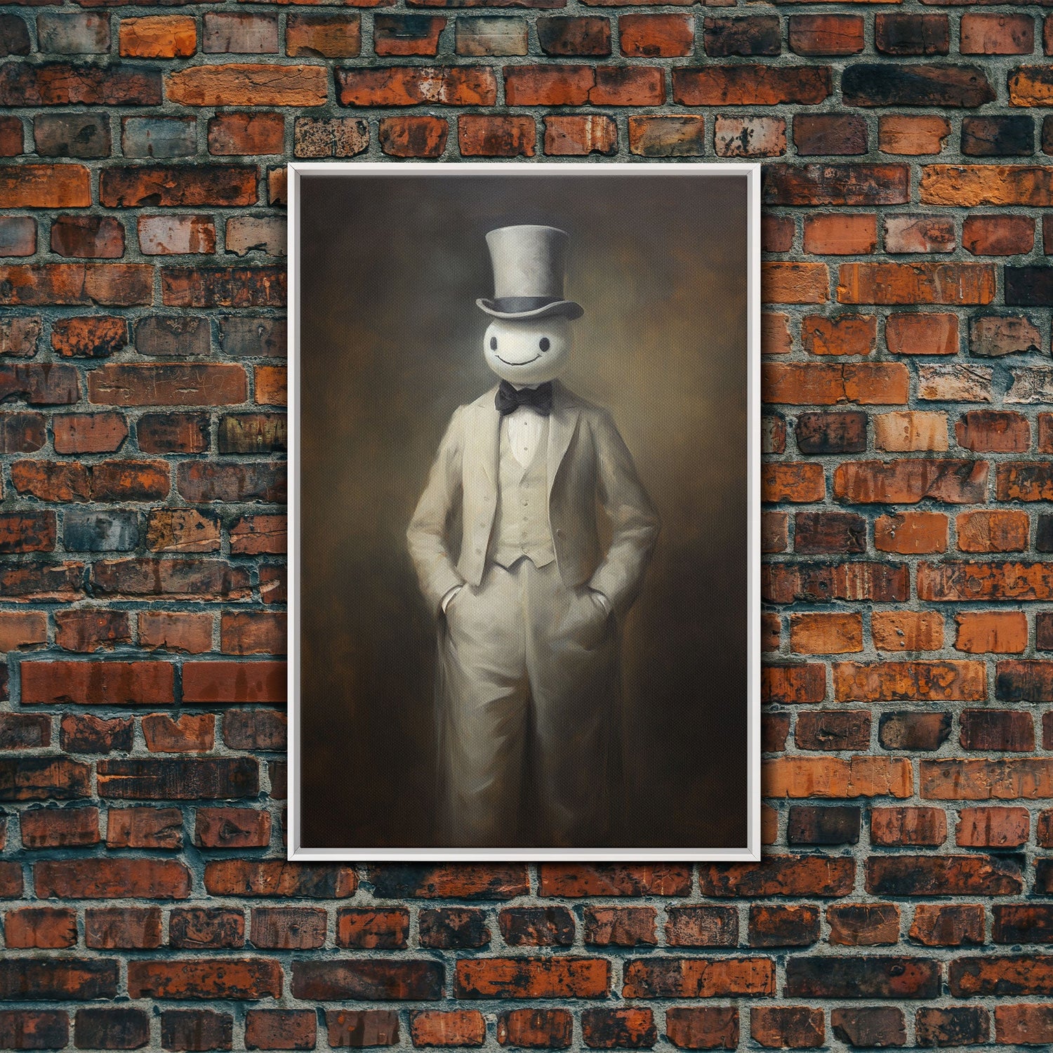 Ghost Wearing A Top Hat, Victorian Gentleman Ghost, Framed Canvas Print, Halloween Canvas Art, Unique Spooky Decor, Gothic Dark Academia Art