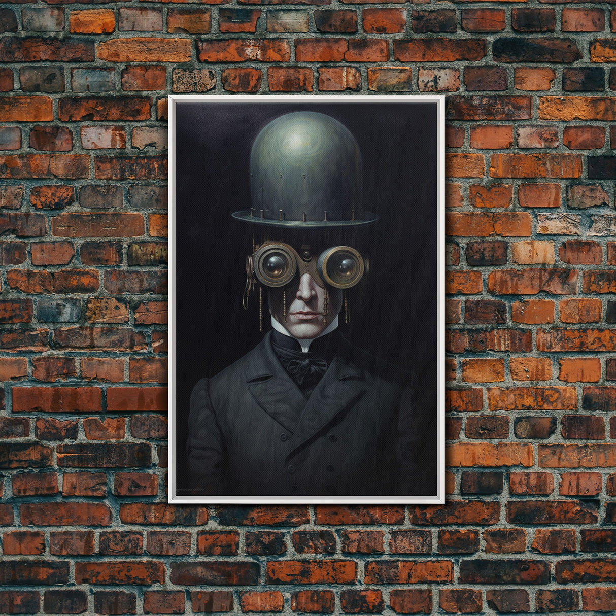 Portrait of a Victorian Steampunk Cyborg, Framed Canvas Print or Canvas, Cool Halloween Decor, Gothic Art