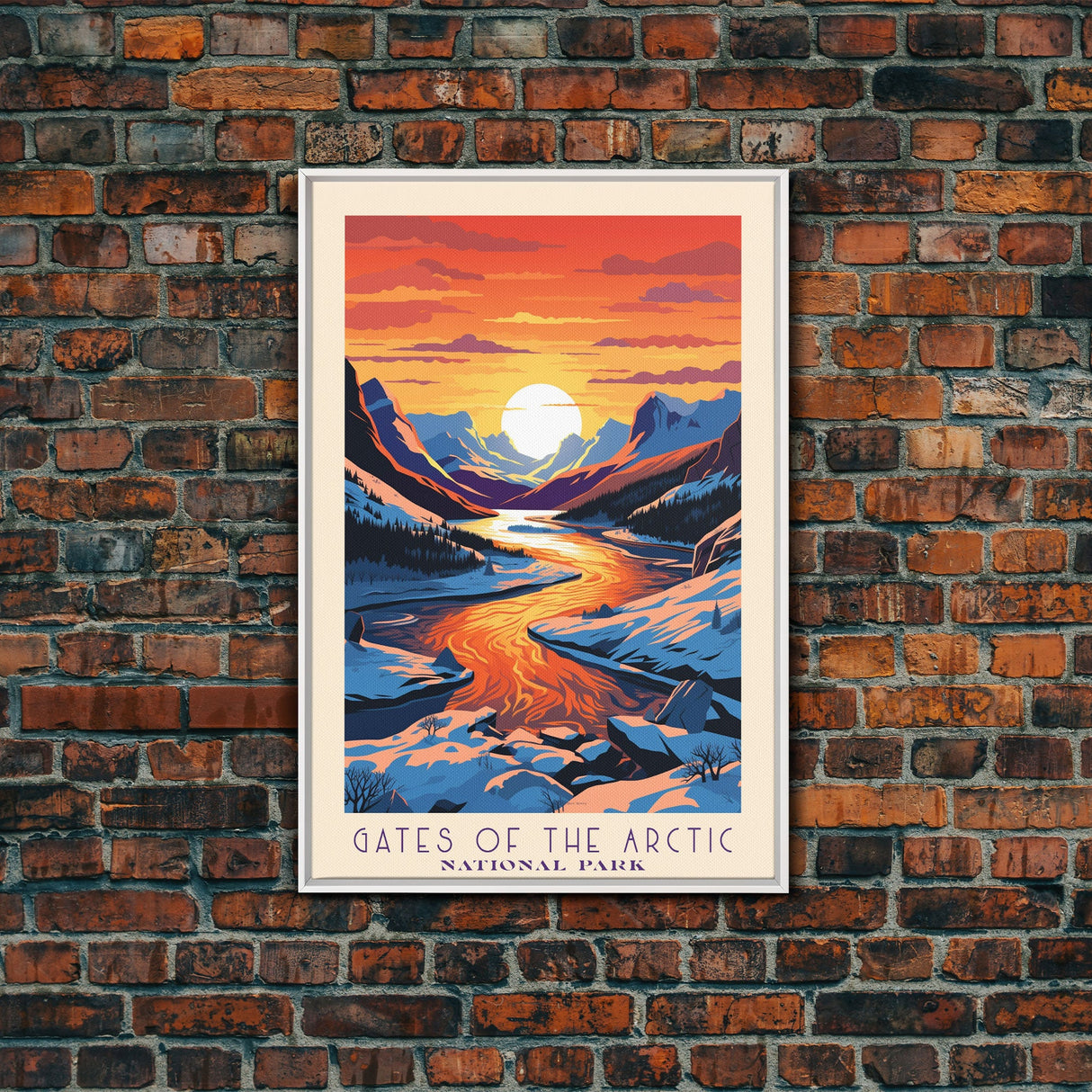 Gates Of The Arctic National Park Travel Art, National Park Print, Minimalist Travel Art, Midcentury Modern Style Landscape Painting
