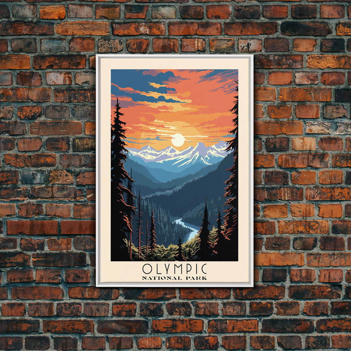 Olympic National Park Washington Travel Art, National Park Print, Minimalist Travel Art, Midcentury Modern Style Landscape Painting