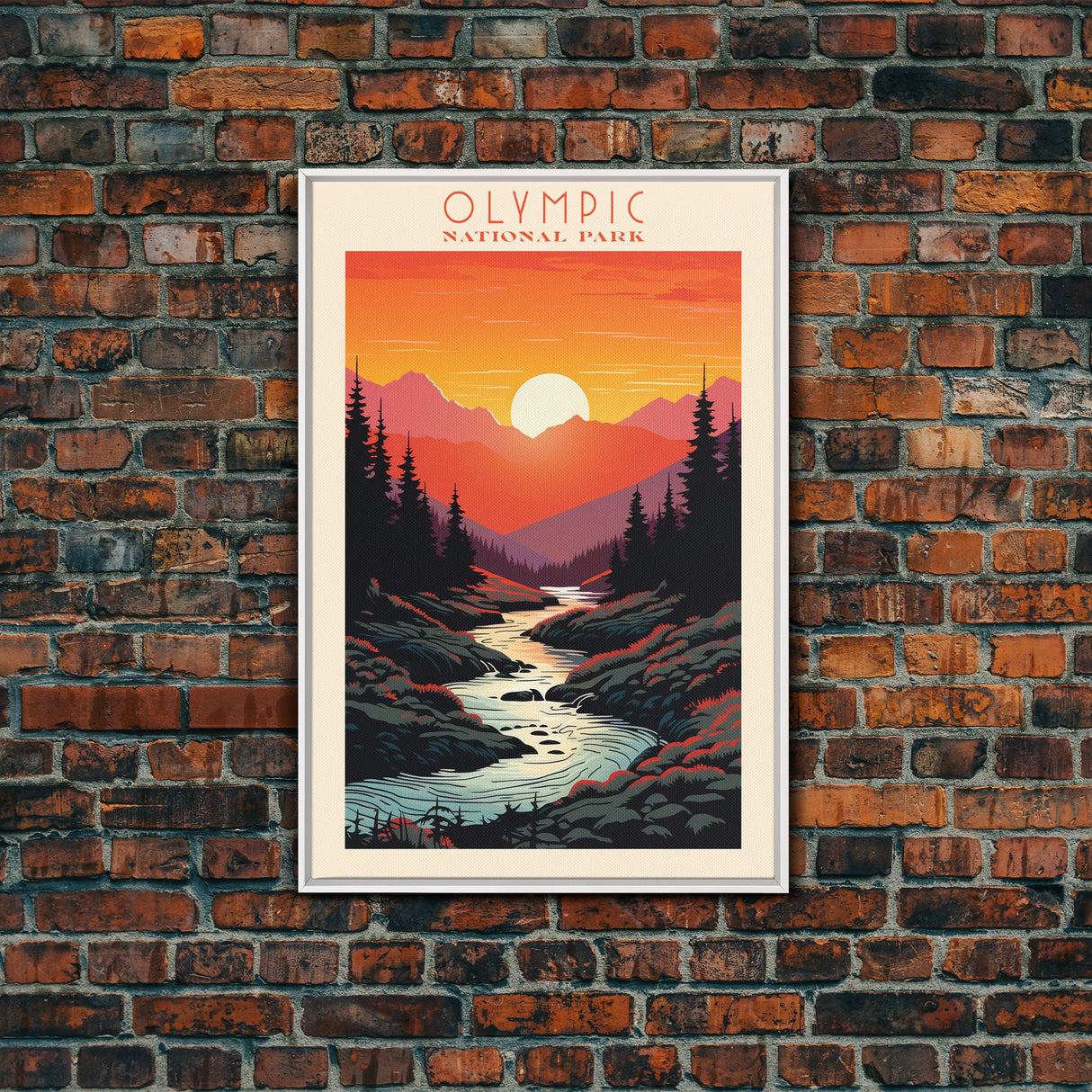 Olympic National Park Washington Travel Art, National Park Print, Minimalist Travel Art, Midcentury Modern Style Landscape Painting