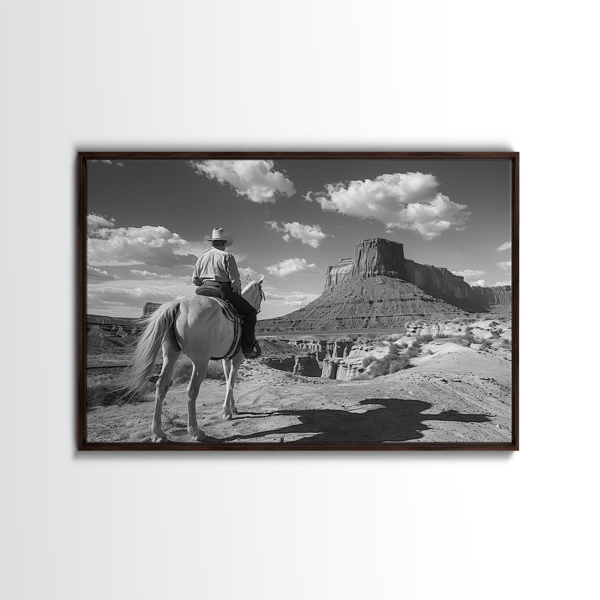 Lonesome Canyon Arizona Framed Canvas Print, Cowboy Print, Black and White Photography Wall Art, Country Farmhouse Decor, Metal Print