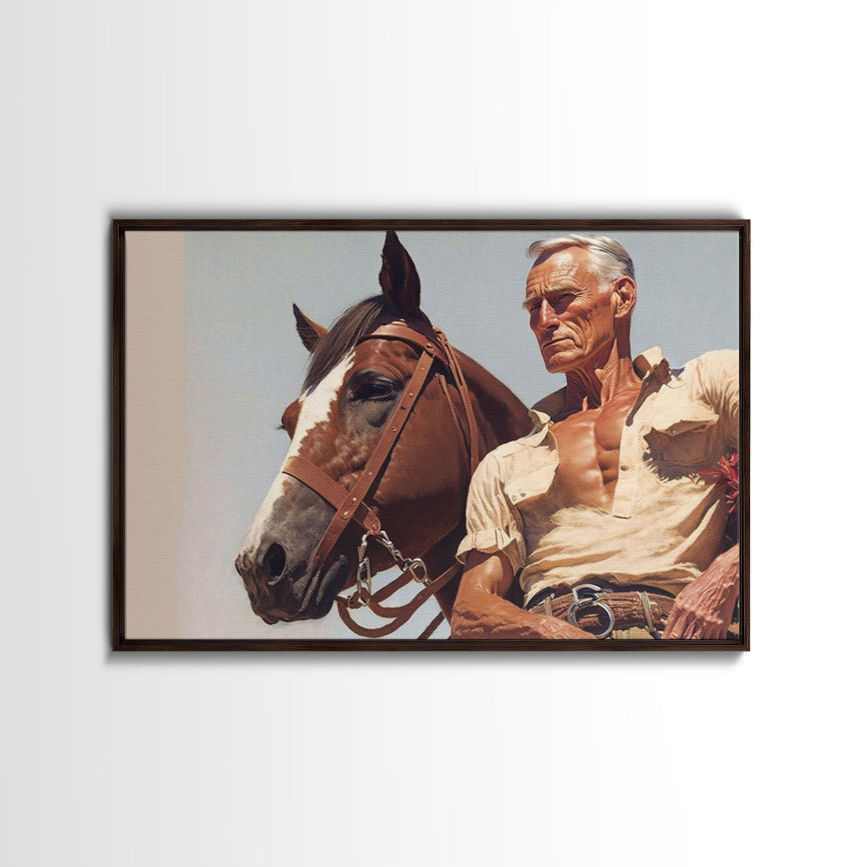 The Old West American Frontier Cowboy Framed Canvas Print, Western Decor, 50s Style Western Art, Farmhouse Decor, Southwestern Art