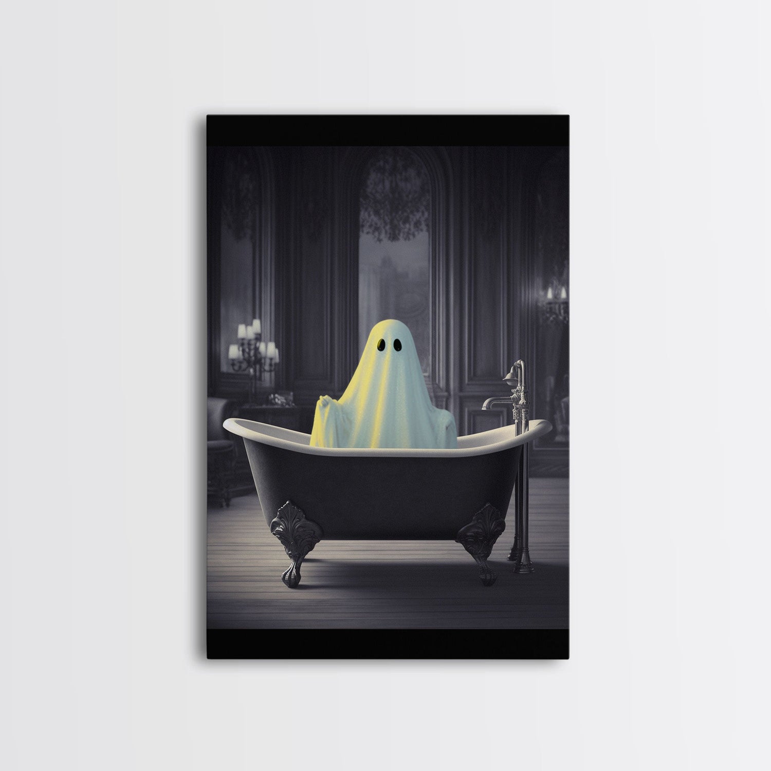 Funny Ghost In a Bathtub Halloween Decor, Halloween Art Canvas Print, Spooky Ghost Wall Art, Fall Decoration, Halloween wall decor