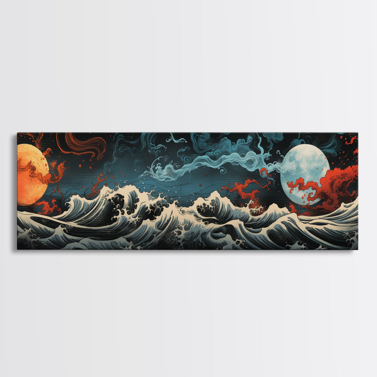 Hokusai Inspired Wall Art, Framed Canvas Print, Japanese Inspired Wall Art, Gift For Him, Minimalist Art, Wall Decor