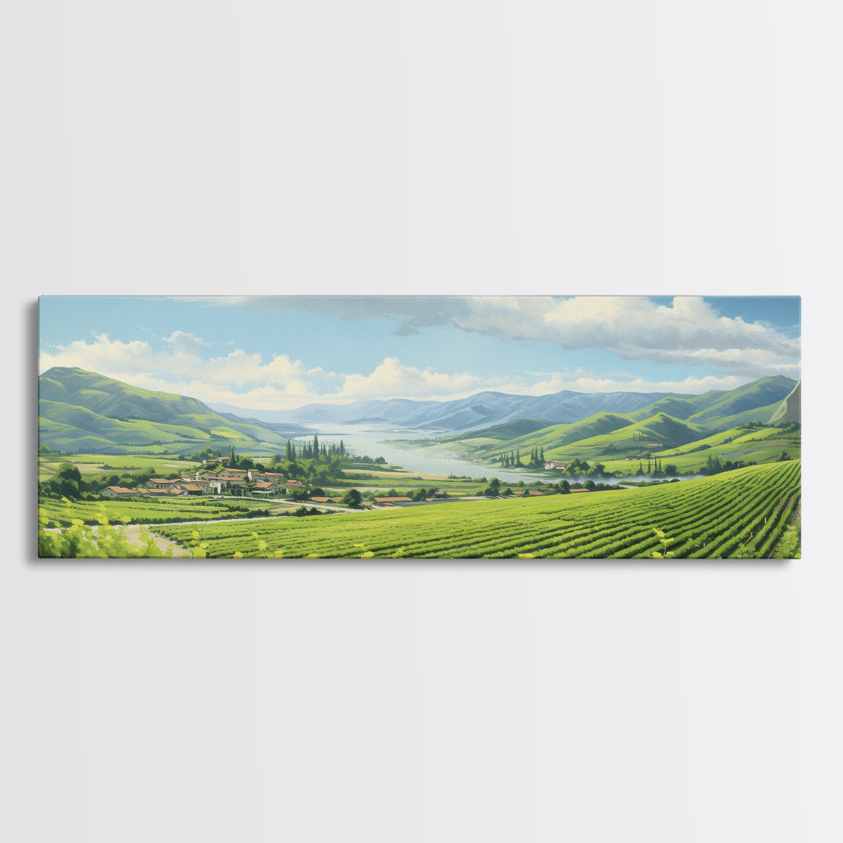 Italian Countryside Painting, Framed Canvas Print, Beautiful Scenic Panoramic Wall Art, Extra Wide Wall Decor, Guest Room Decor
