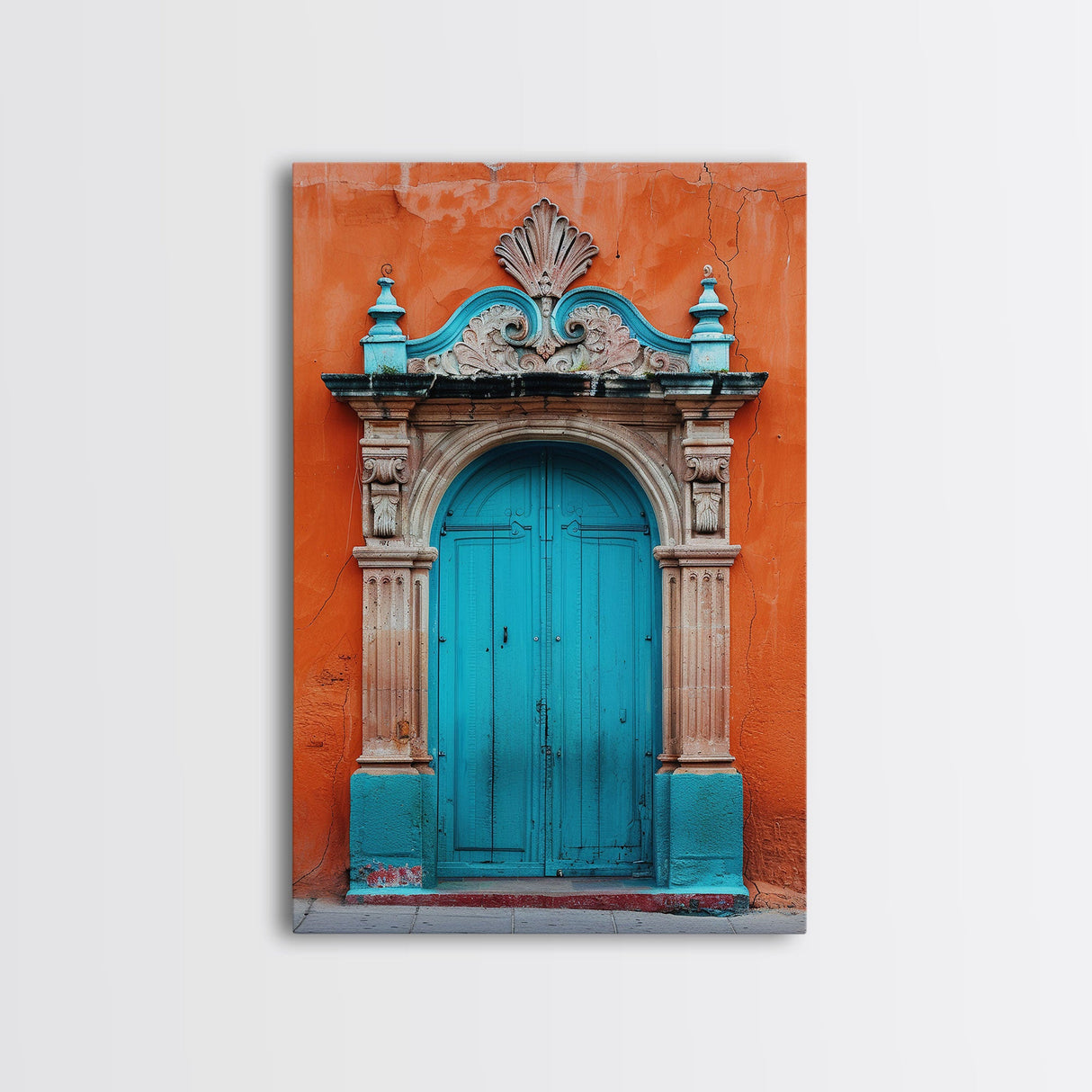 Change1 Mexican Wall Art, Colorful Mexican Door Architecture Painting Framed Canvas Print, Traditional Hacienda Architecture, Ready To Hang