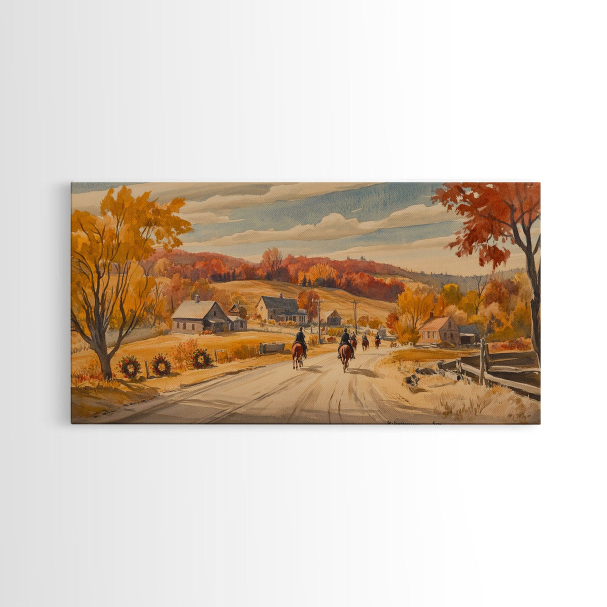 Framed Canvas Print Autumn Cowboy Riders in Fall Colors, Perfect Autumn Decor, Rustic Western Wall Art, and Seasonal Fall Wall Print