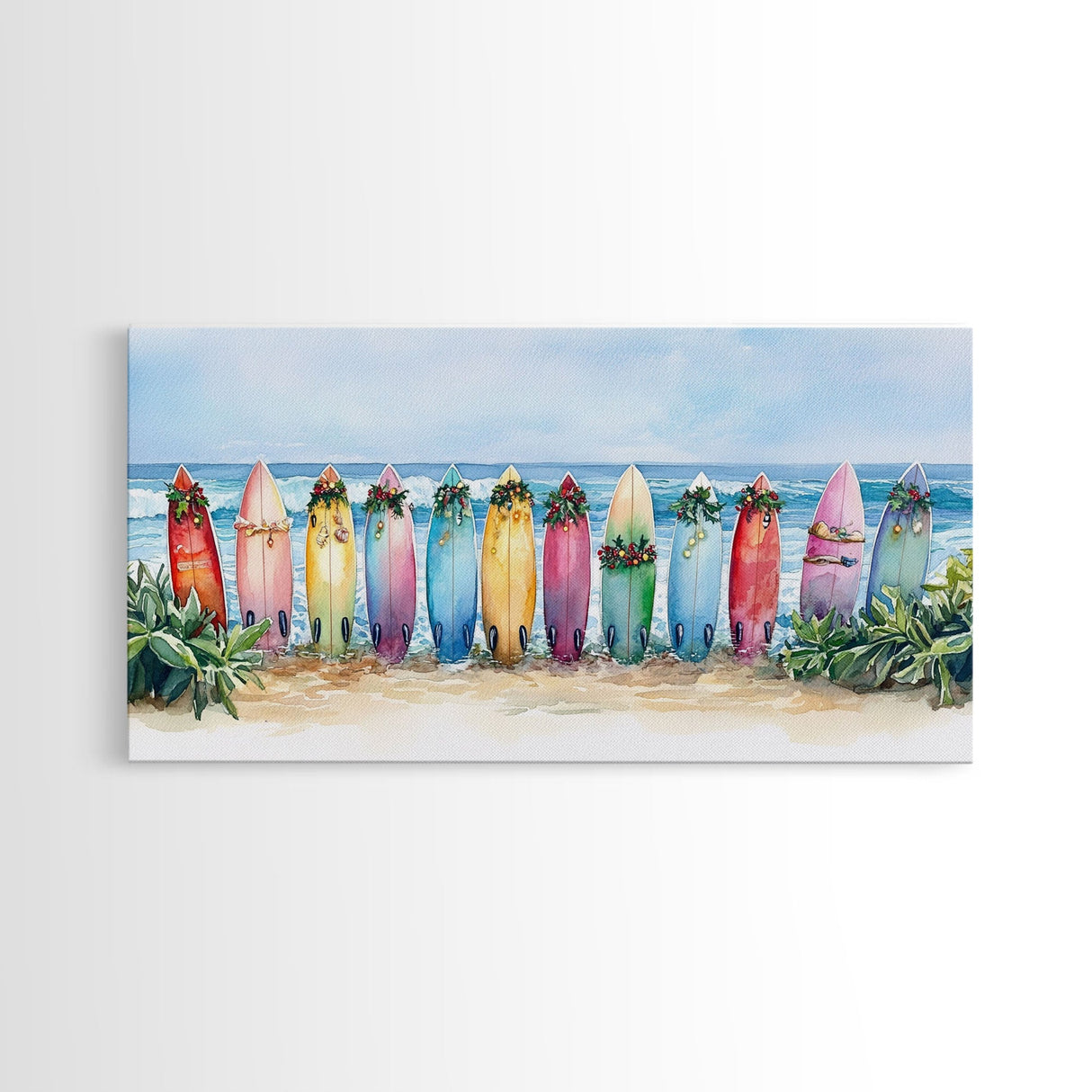 Tropical Christmas decor, beach Christmas decor, Christmas beach art, canvas print, Christmas wall art, beach Christmas