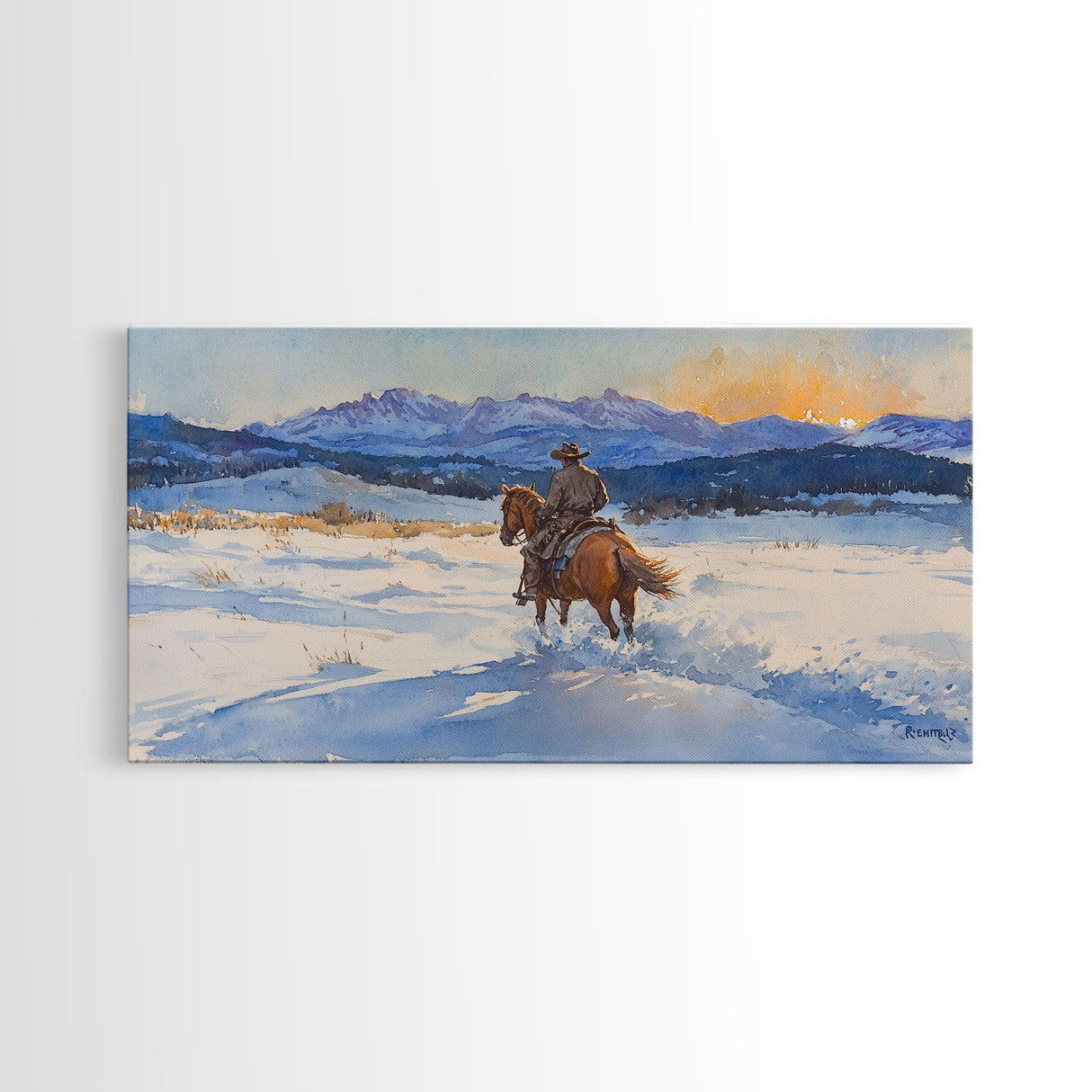 Cowboy In Golden Light Framed Canvas Print Tall Art Autumn Country Landscape Fall Decor Rustic Western Wall Art Farmhouse Decor Gift