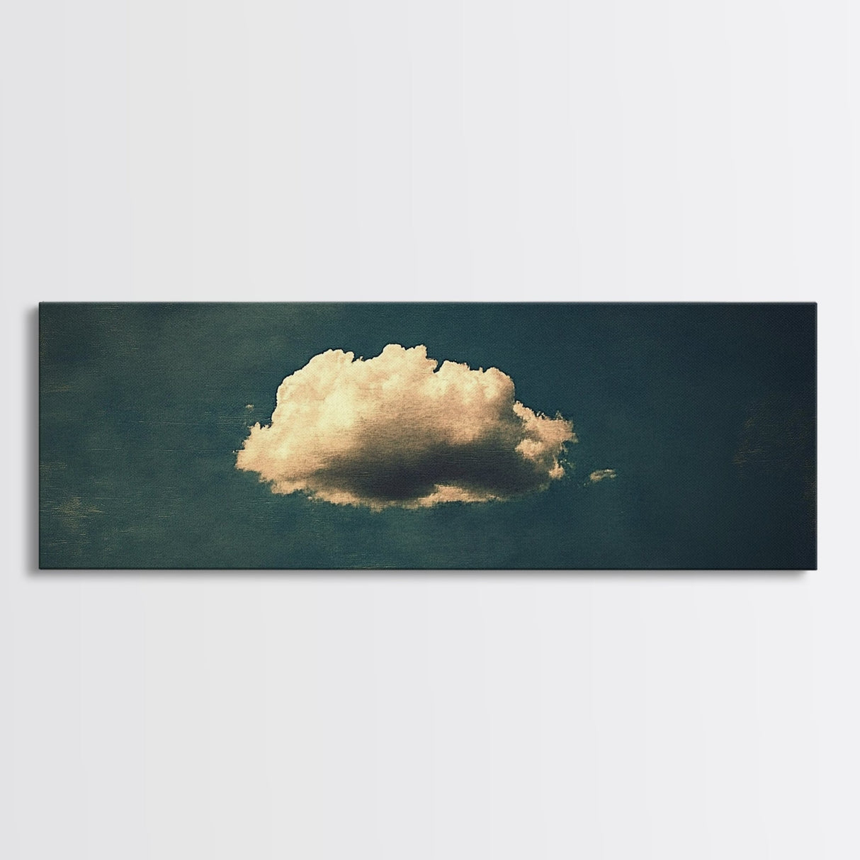 The Lonely Cloud - Framed Canvas Print - Vintage Moody Cloud Wall Art - Single Cloud In A Blue Sky - Vintage Above Bed Boho Art