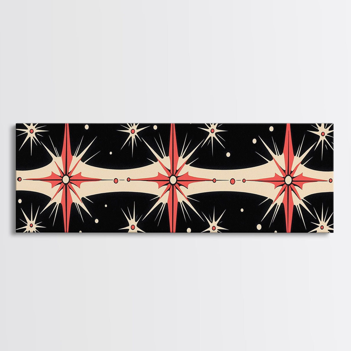 Neutral Star Burst Framed Canvas Print, Abstract Atomic Age Wall Art, Mid-Century Modern 1950s Style Home Decor, Large Scale Art