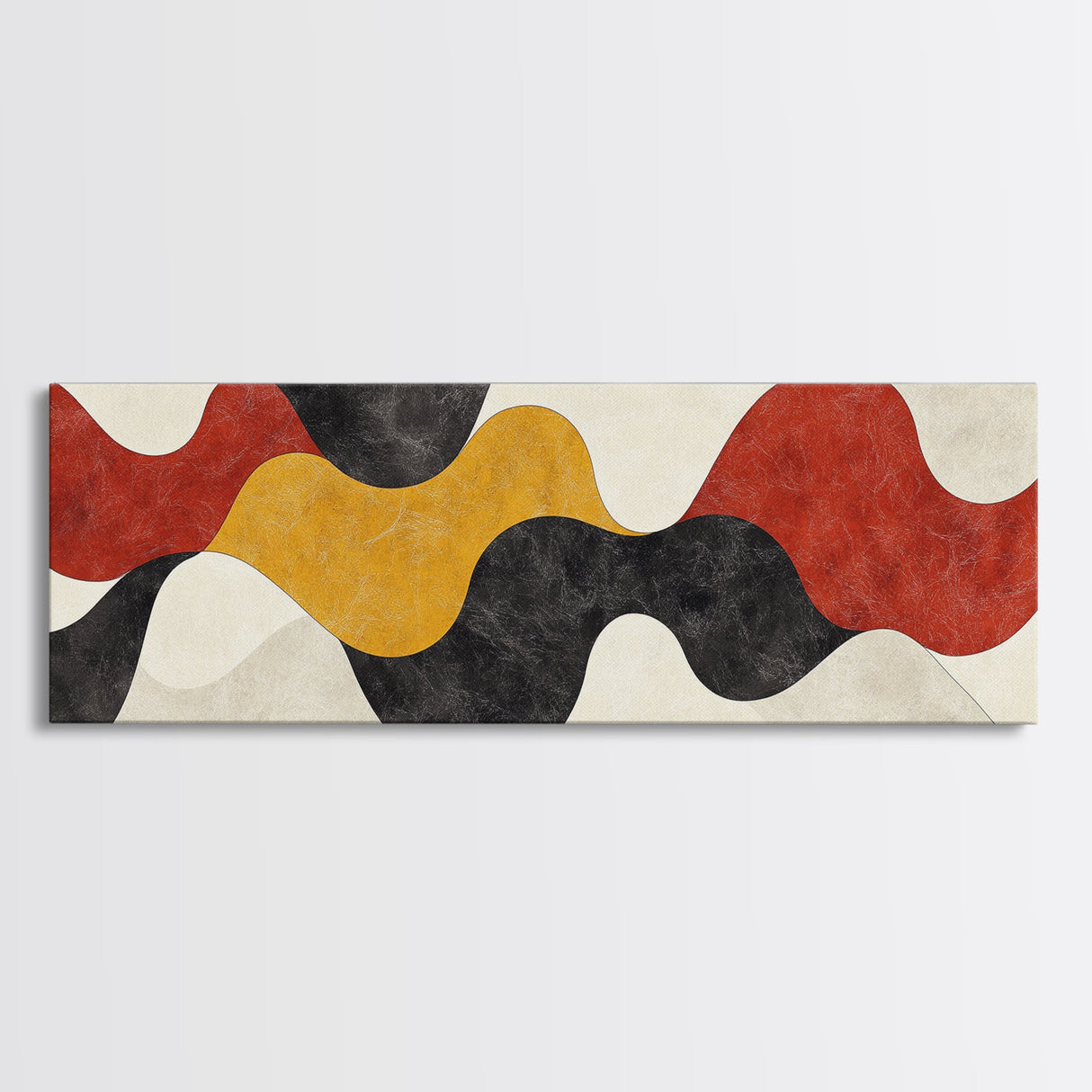 Neutral Abstract Geometric Shapes Pattern Print, Panoramic Wall Art, Extra Wide Minimalist MCM Home Decor