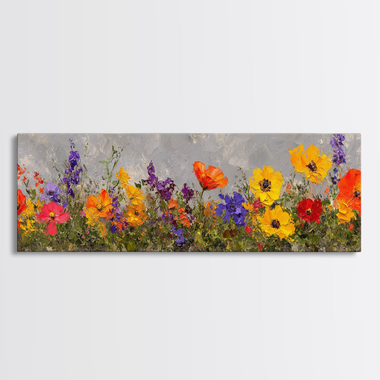 Rustic Wildflower Print, Wood Framed Canvas Art, Wild Flowers Oil Painting Print, Boho Style Minimalist Decor, Farmhouse Art