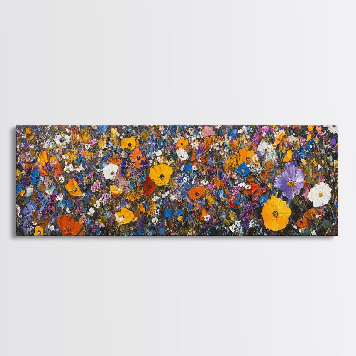 Field of Flowers - Floral Decor - Boho Farmhouse Wall Art Framed Canvas Print - Minimalist Decor - Cute Vibrant Wall Art