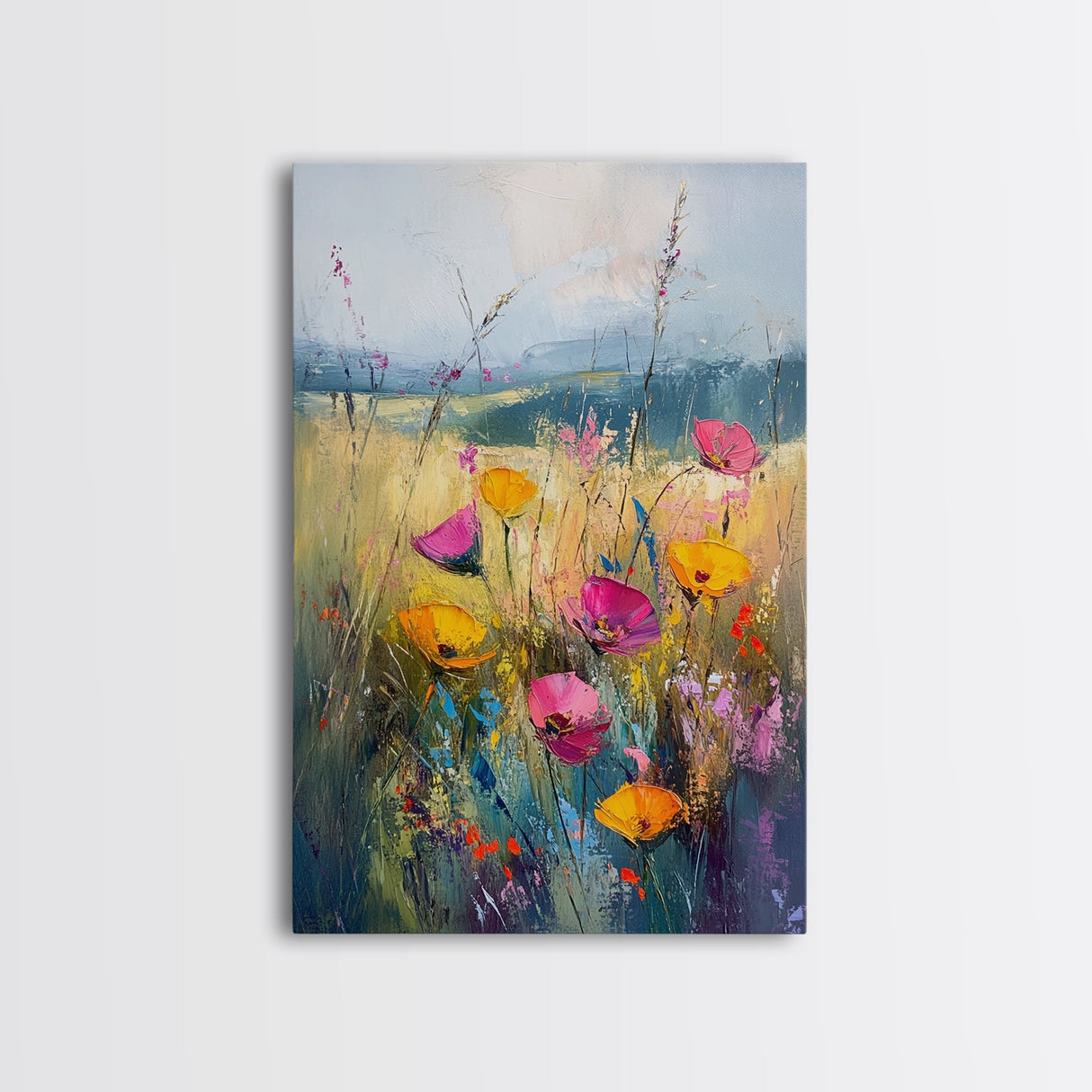 Small Wild Flower Painting Print, Wood Framed Canvas, Botanical Wall Art, Extra Large Art, Oversized Home Decor, Gallery Wall Decor, Wildflower Art