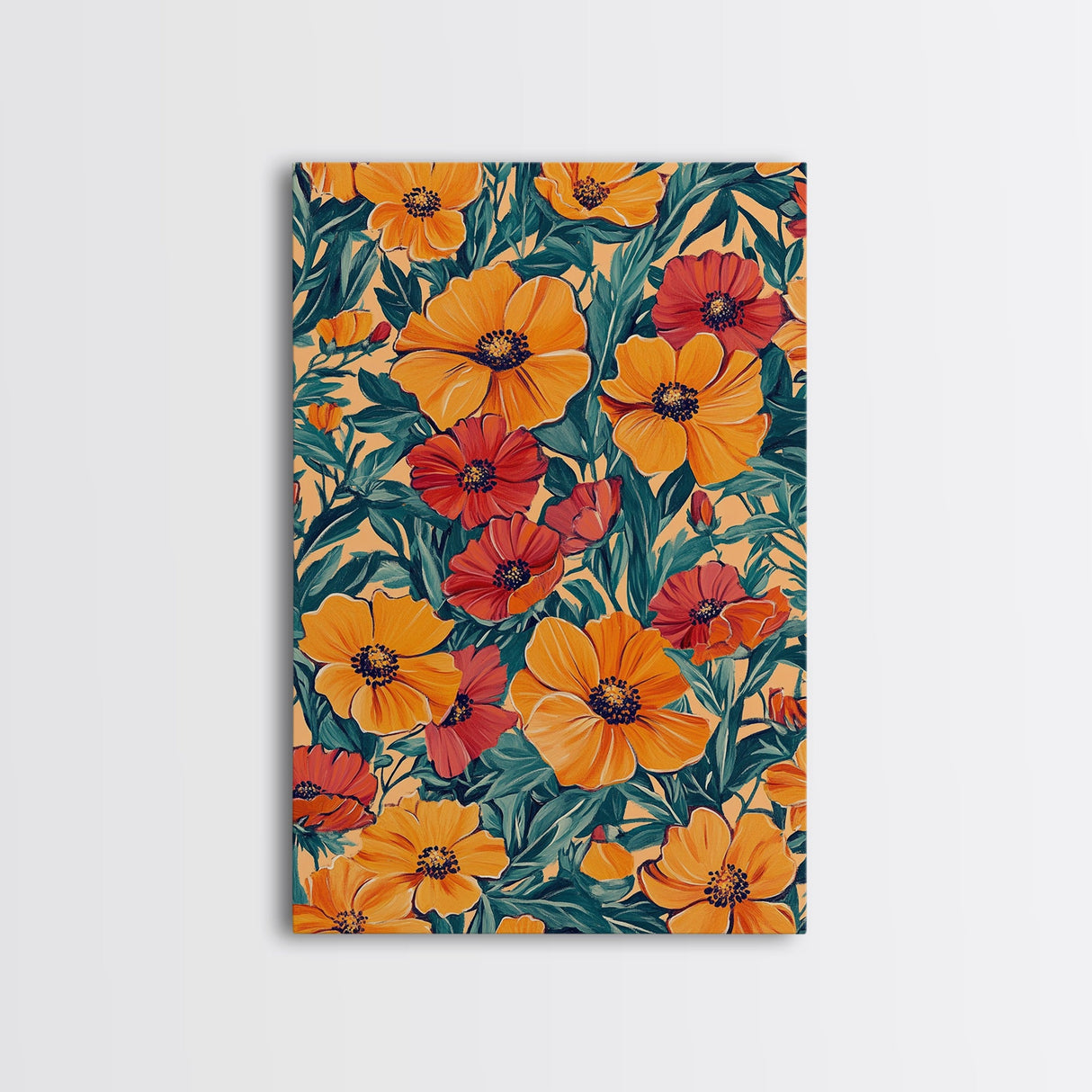 Orange and Red Flower Print, Canvas Print, Wood Frame Art, Large Wall Art, Abstract Botanical or Floral Wall Art, Custom Painting For Living Room