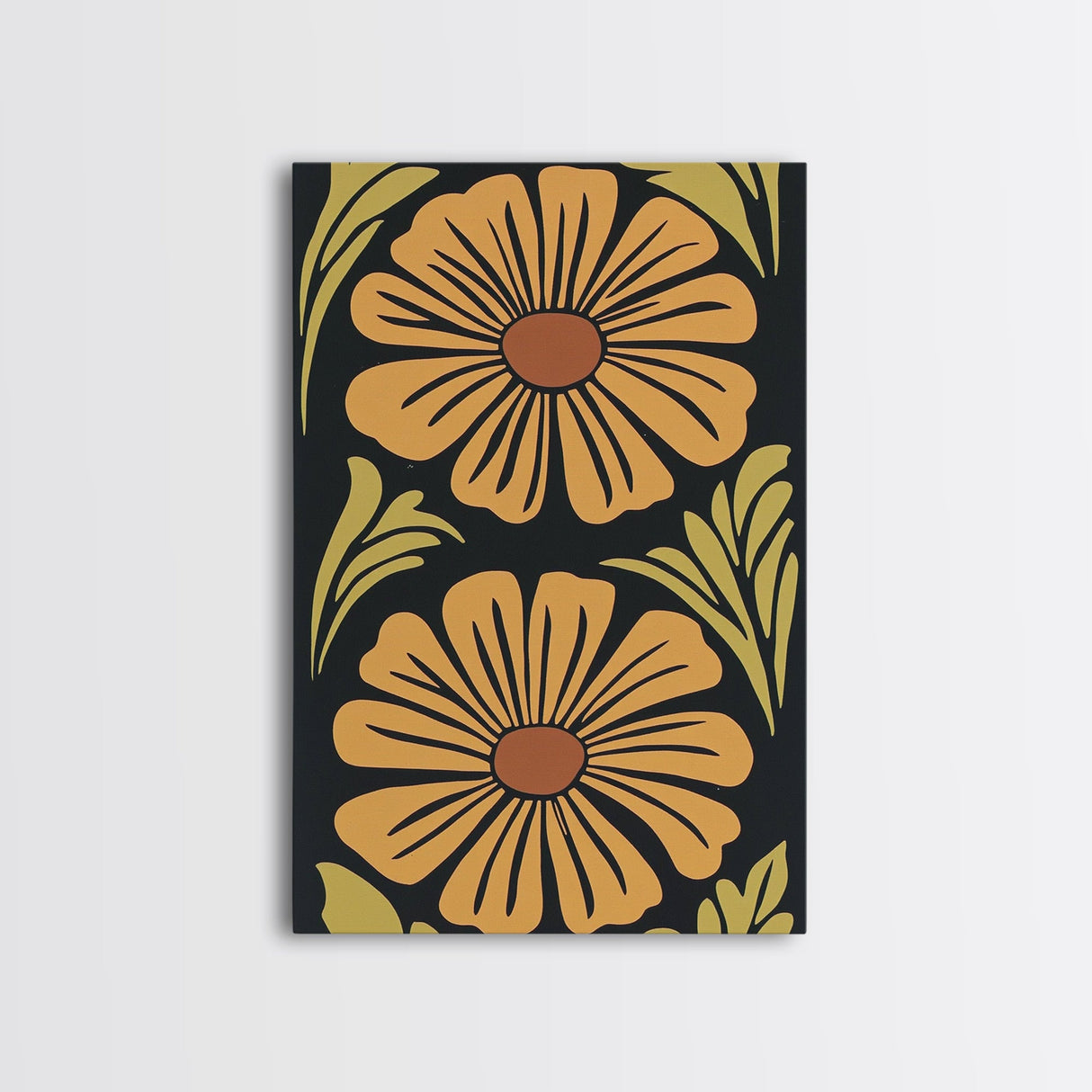 Mid-Century Modern Abstract Flowers, Framed Canvas Print, Style 1
