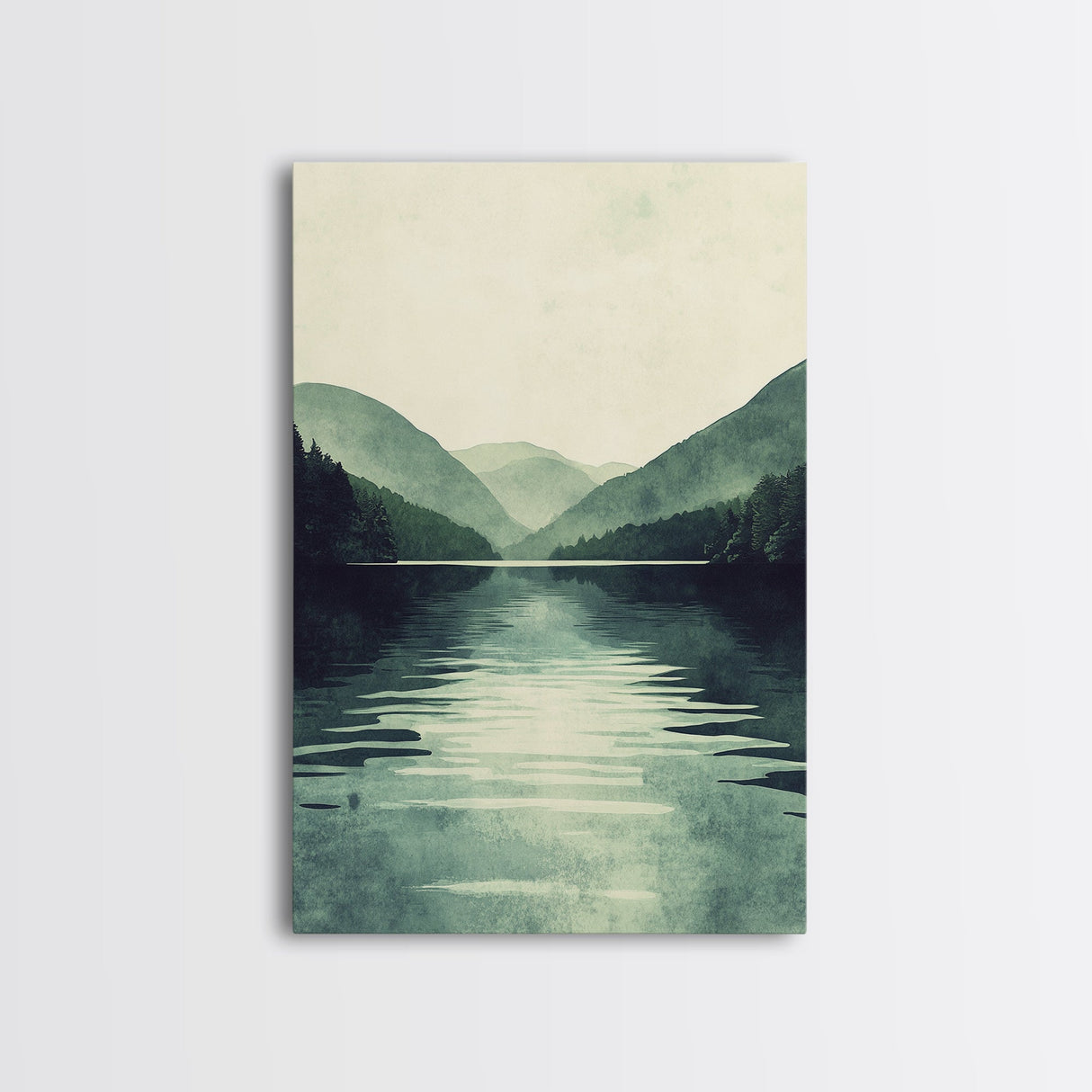 Emerald Green Landscape Painting Print, Wood Framed Canvas Art, Jade Green, Soothing Home Decor, Bed Room Wall Art