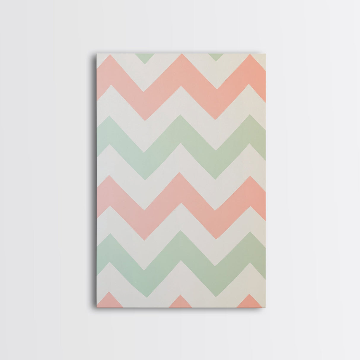 Mint Green and Pink Chevrons, MCM style Mid Century Modern Home Decor, Framed Canvas Print, Whimsical Wall Art