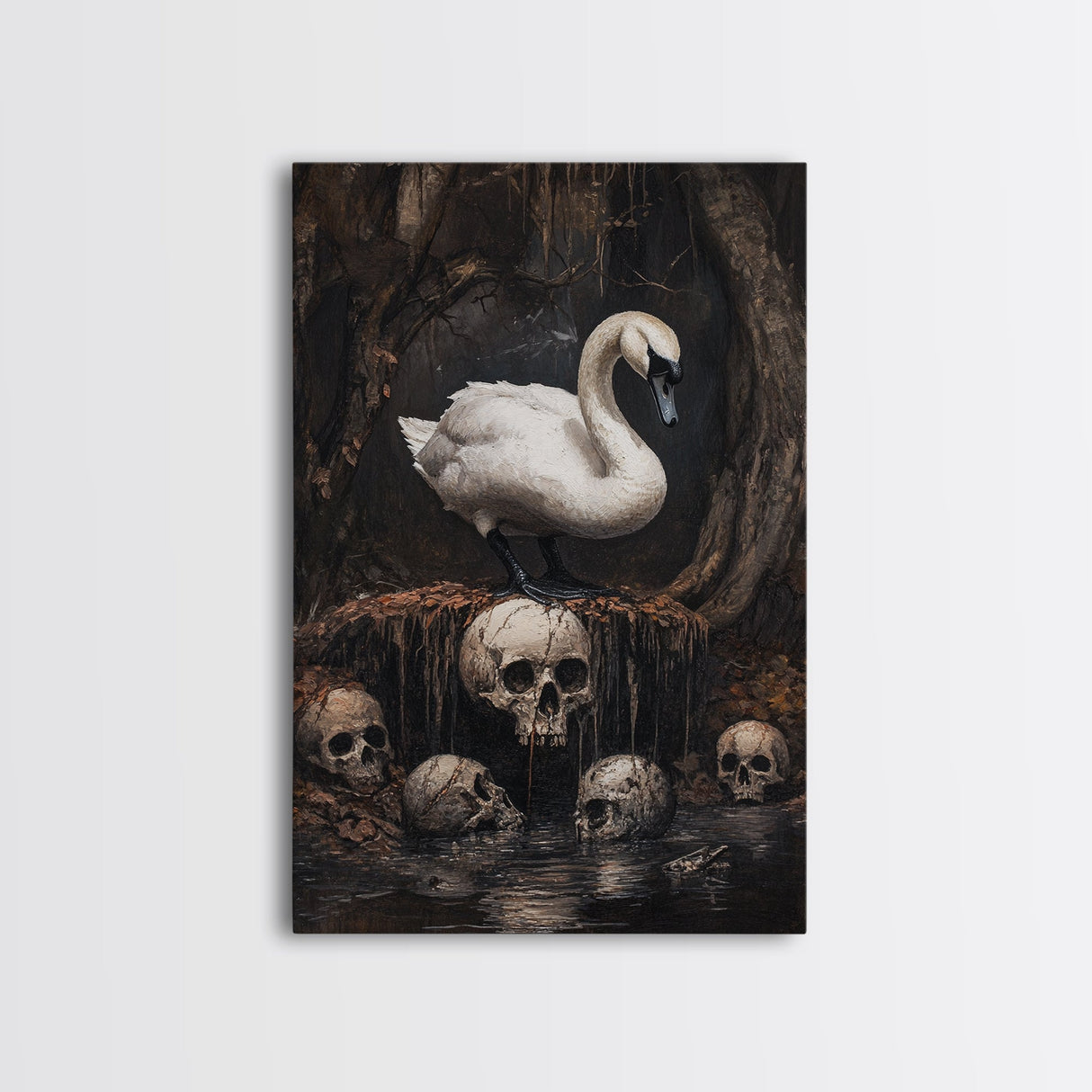 The Black Swan, Gothic Dark Macabre Wall Art, Dark Swan Decor, Halloween Canvas Print, Halloween Decor, Dark Academia Wall Art