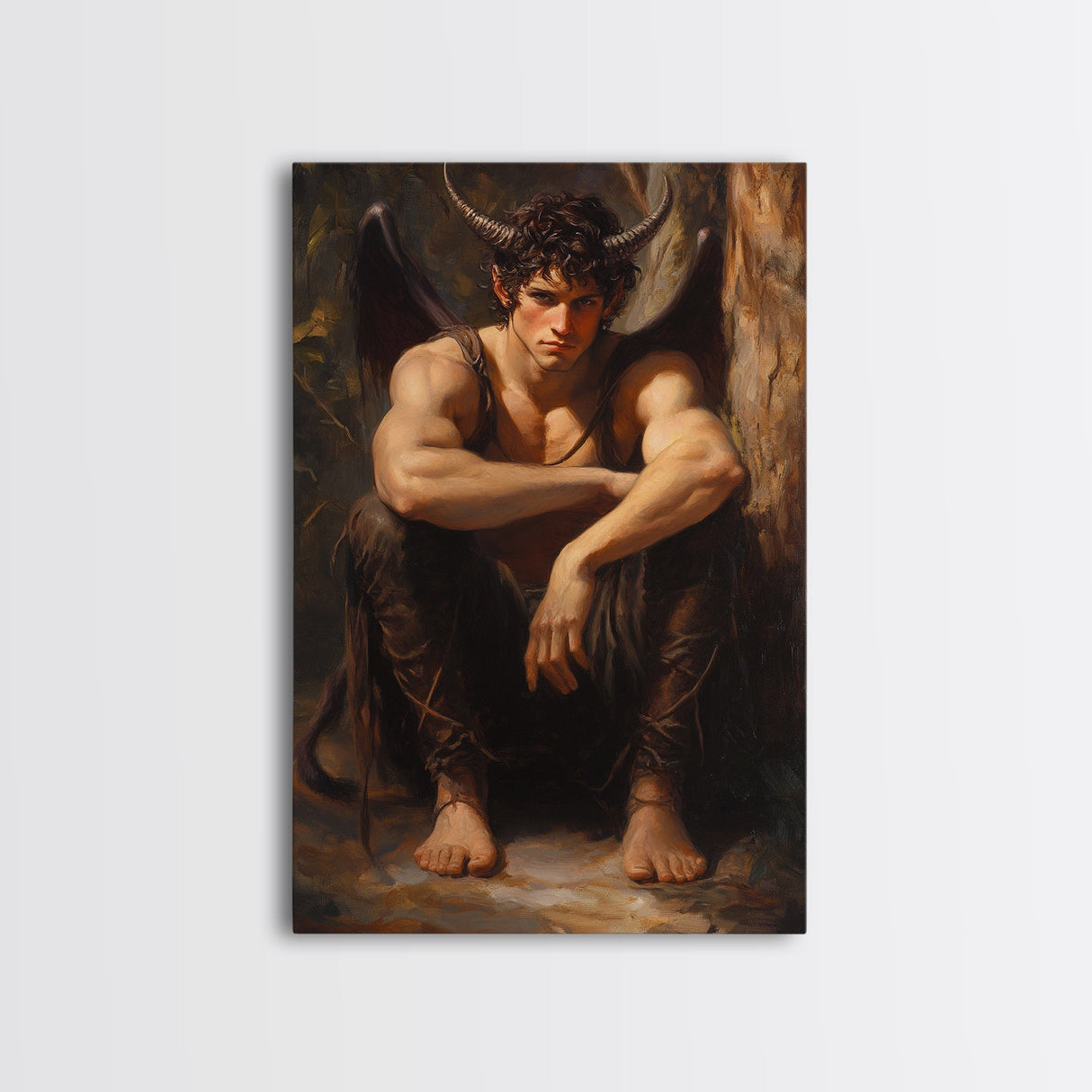 The Satyr Dark Macabre Wall Art, Framed Canvas Print, Dark Academia, Satyr Oil Painting, Halloween Decor