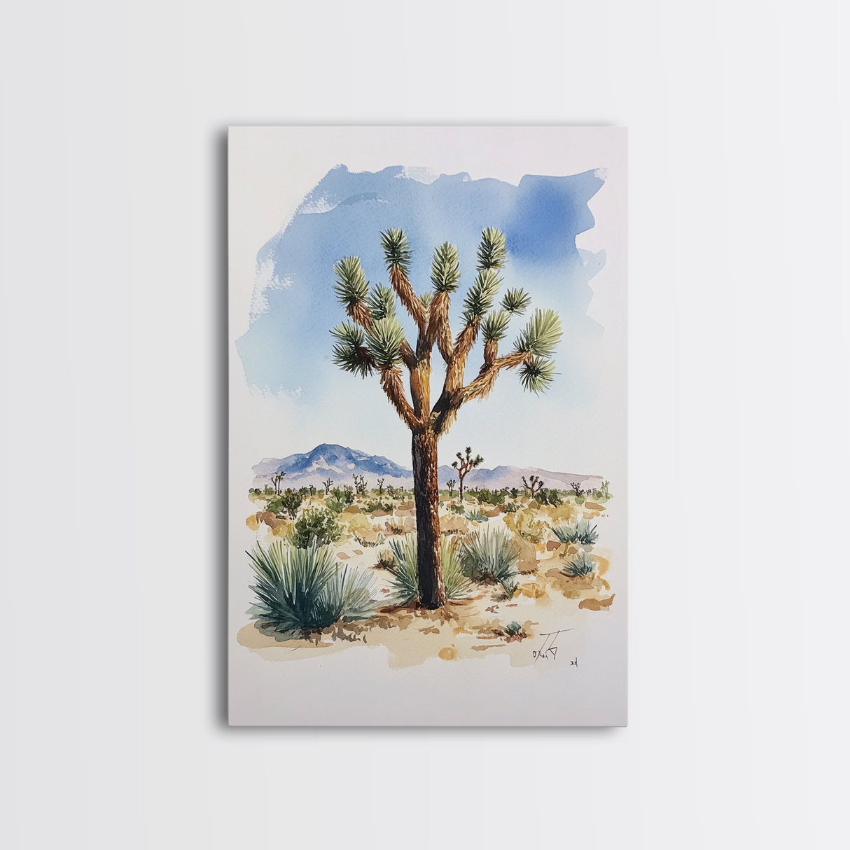 Watercolor Painting Print of Joshua Tree, Framed Canvas Print, Joshua Tree Art, Joshua Tree California Wall Art, Modern Farmhouse Art