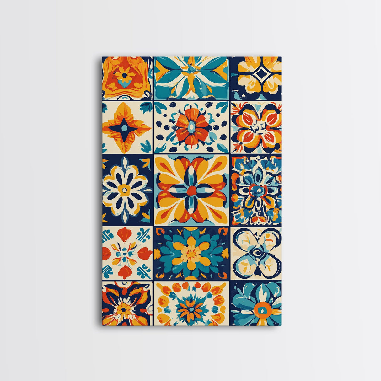 Textile Wall Art, Mexican Tile Canvas Print, Framed Wall Art, Mexicano Style Decor, Chicano Art, Textile Painting Wall Art