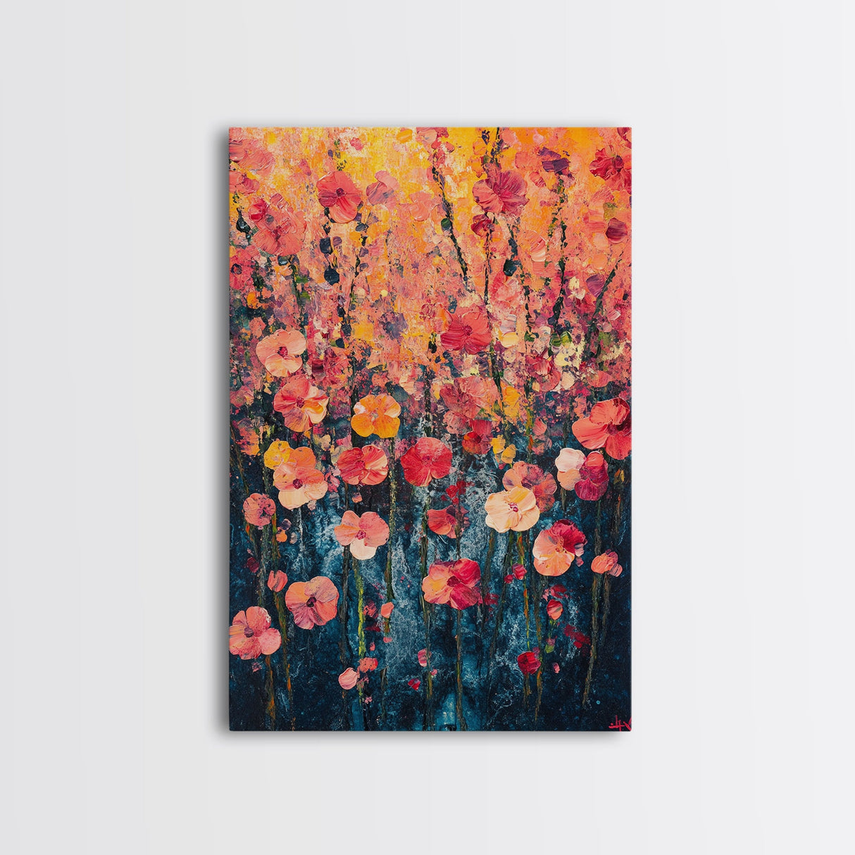 Field of Wildflowers Framed Canvas Print, Wood Framed Wall Art, Wild Flower Painting Print, Wild Flowers In The Spring Wall Art Home Decor