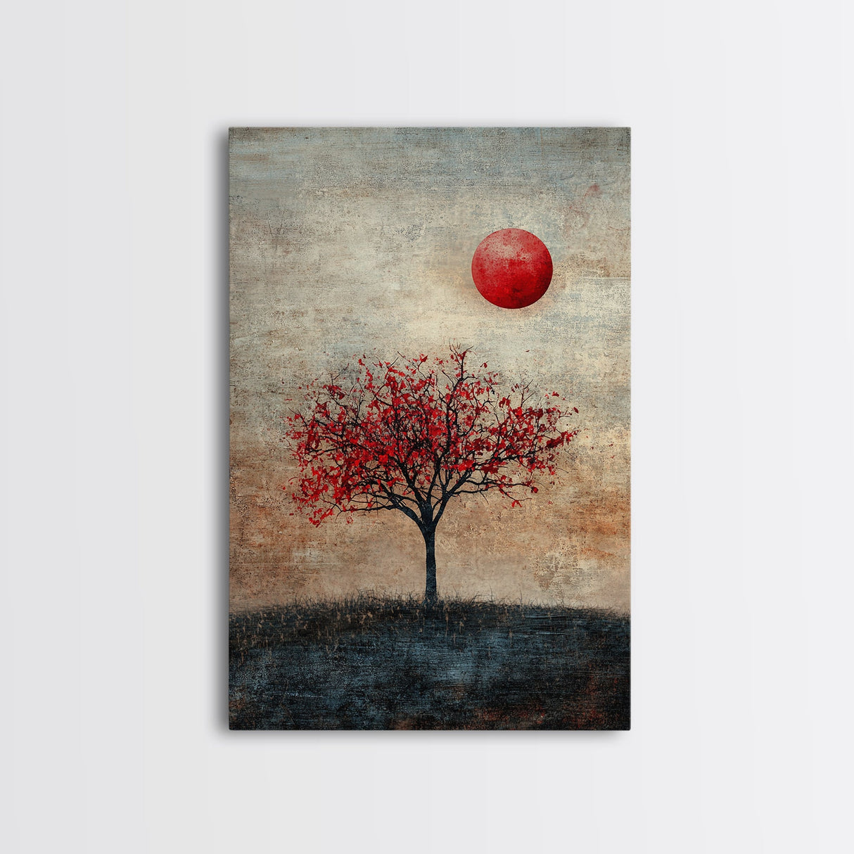 Wabi Sabi Wall Art Framed Canvas Print, Japanese Maple Tree Painting Print, Wabi Sabi Art, Japanese Inspired Wood Block Print Art