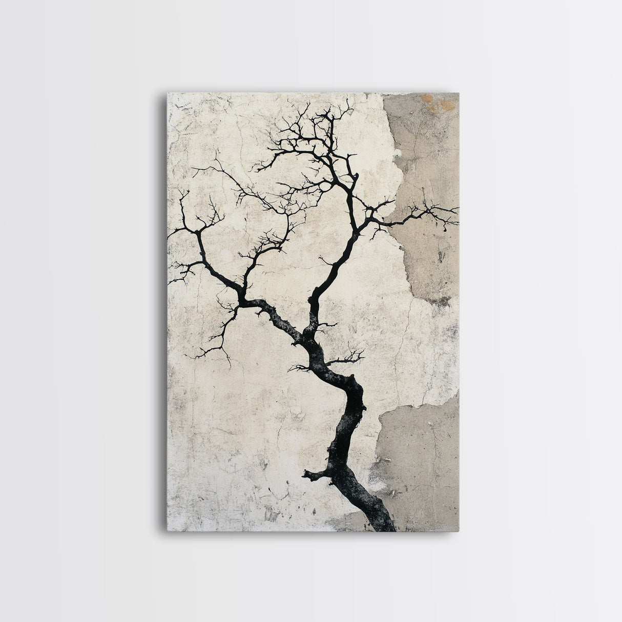 Double Exposure Wall Art - Tree or Cracks - Optical Illusion Wall Art Framed Canvas Print - Wabi Sabi Minimalist Home Decor Art