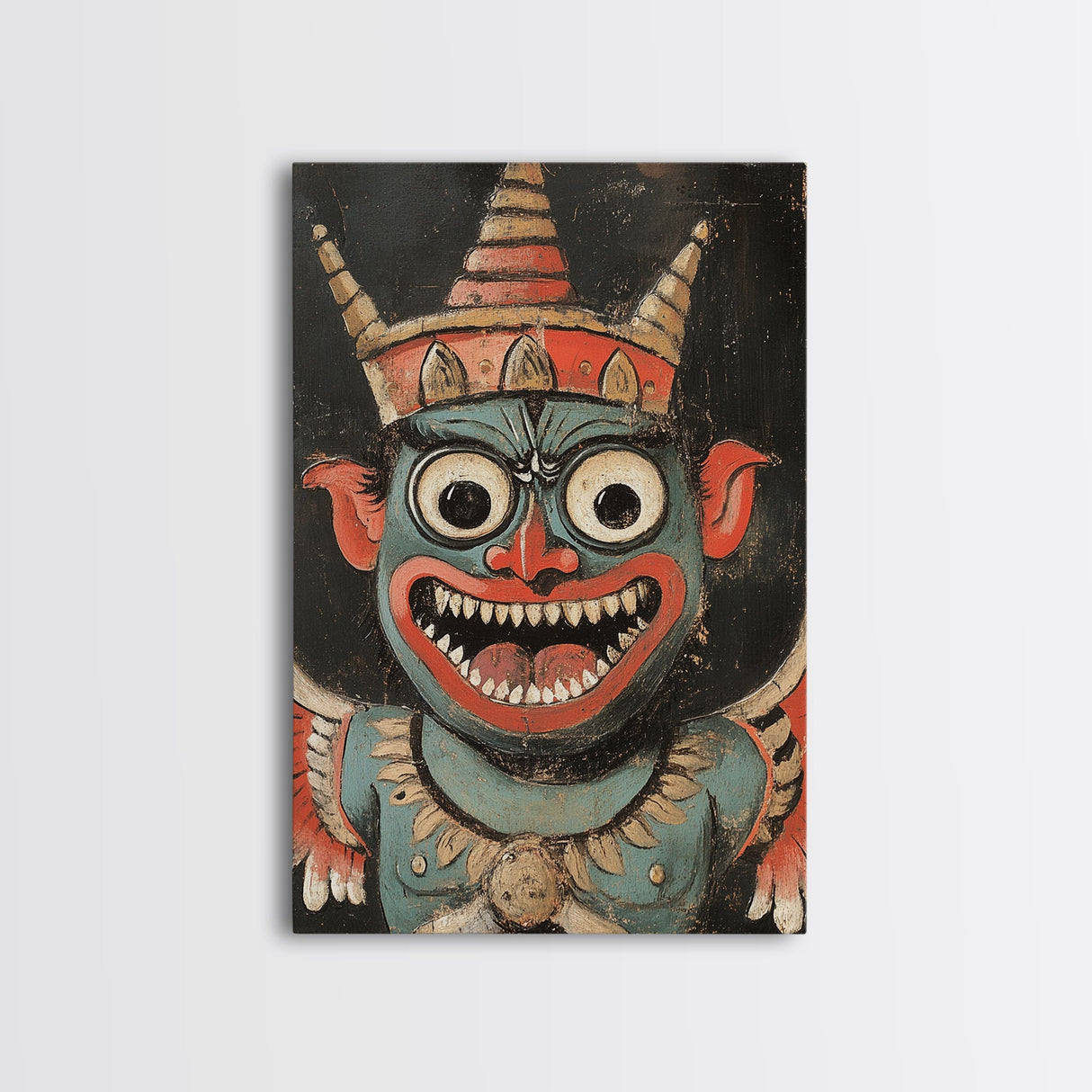 Creepy 19th Century Folk Art Framed Canvas Print, Spooky, Folk Art Painting, Russian Folk Art Home Decor