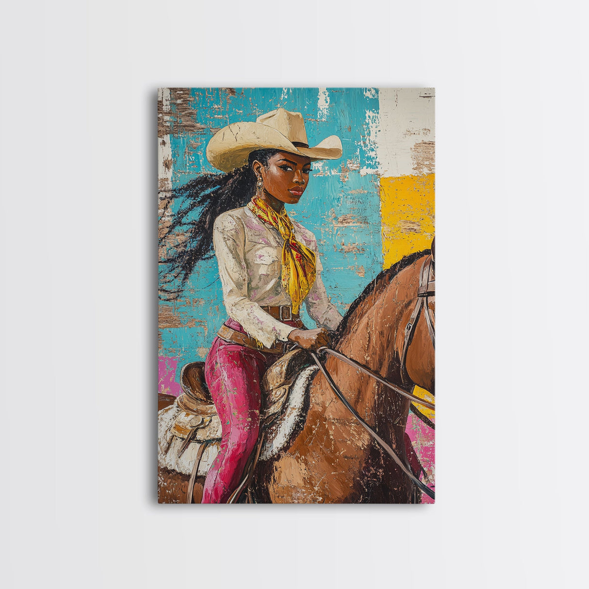 Black Cowgirl Painting Print, Rustic Modern Farmhouse, Afrocentric Wall Art, Southwestern Home Decor