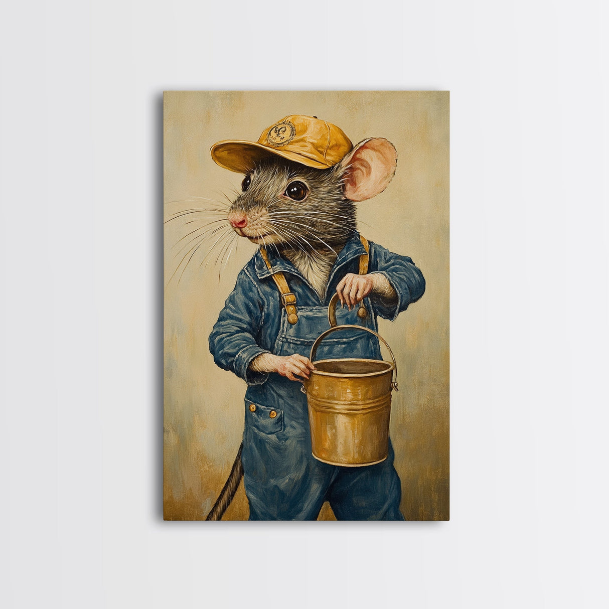 Rats with Jobs, Framed Canvas Print, Rat Painting, The Rat Painter, Cute Rat Home Decor, Rat Handyman
