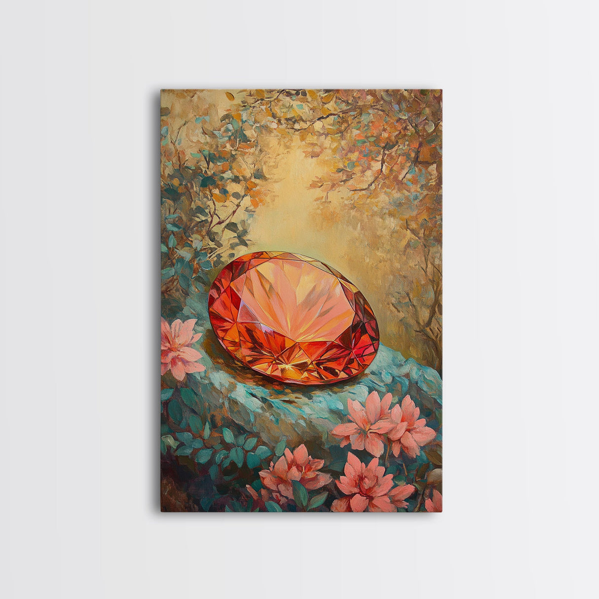 Gemstone Painting Print, Framed Canvas Print, Gemstones Wall Art, Precious Stone Painting, Red Gem, Ruby Painting, Antique Minerals Art