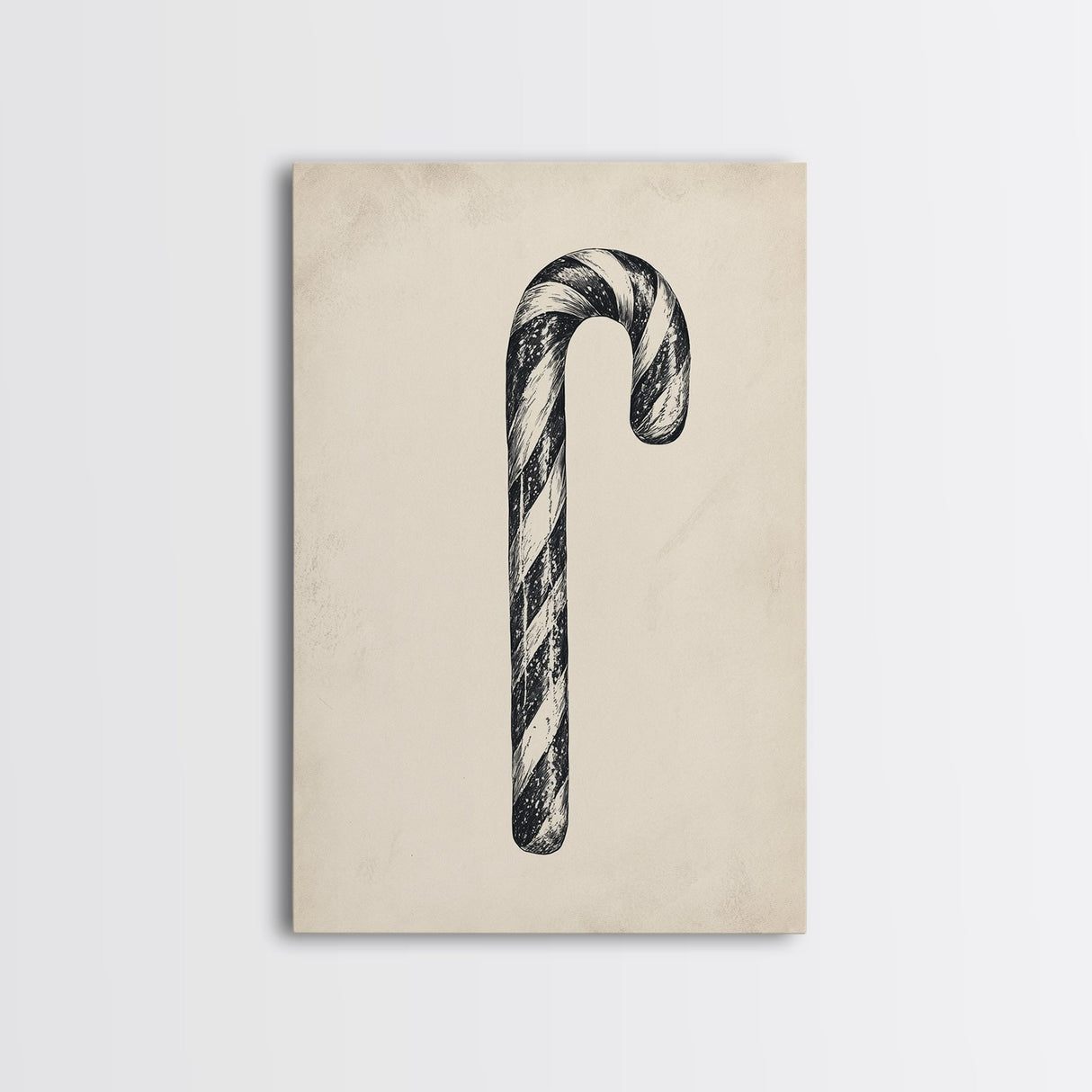 Black and White Candy Cane Sketch, Canvas Print, Christmas Decor, Christmas Painting, Christmas Wall Art
