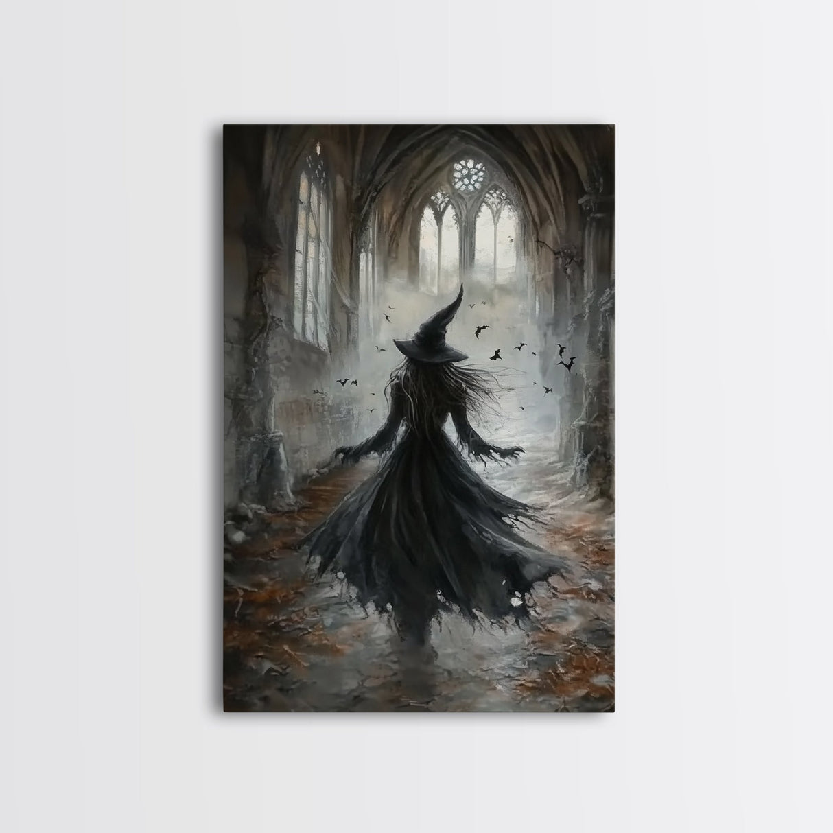Witchy Decor Framed Canvas Print, Dark Academia, Witch Painting Print, Gothic Decor, Moody Witch Oil Painting, Halloween Art